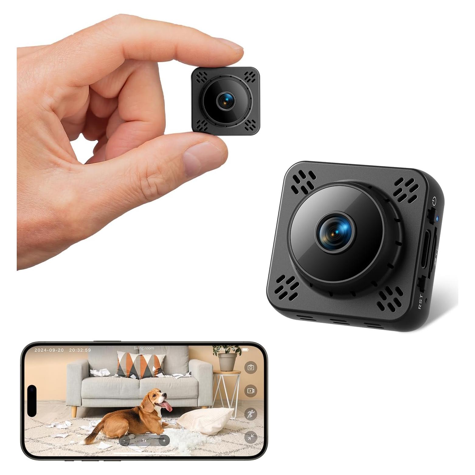Mini Camera, 4K HD WiFi Nanny Cam - Surveillance WiFi Camera with 1-Year Cloud Storage, Motion Detection & Night Vision, No WiFi Needed Camera with Magnetic Mount for Pet/Baby/Nanny