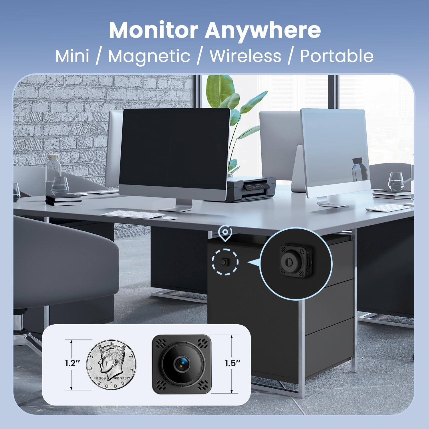 Mini Camera, 4K HD WiFi Nanny Cam - Surveillance WiFi Camera with 1-Year Cloud Storage, Motion Detection & Night Vision, No WiFi Needed Camera with Magnetic Mount for Pet/Baby/Nanny