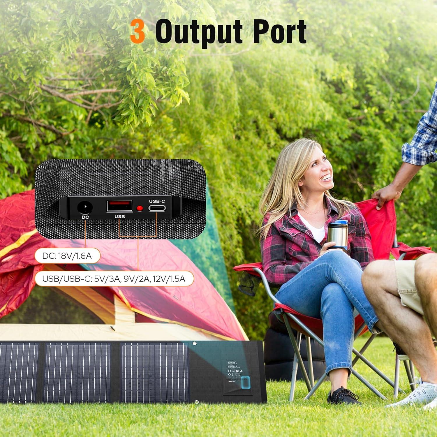 Panel Solar Plegable SinKeu 22W USB-C y USB-A Impermeable