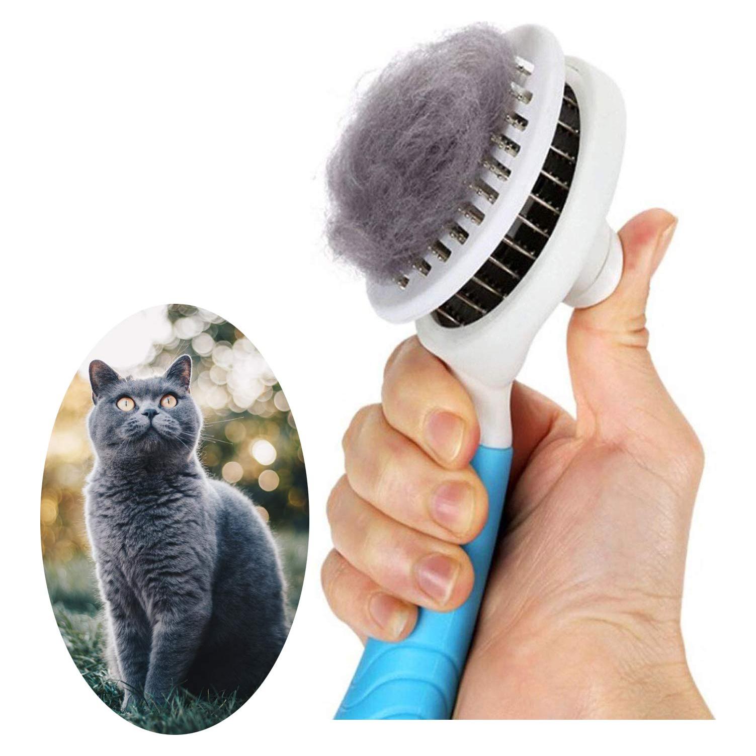 Cat Self Cleaning Slicker Brush, Pets Skin Friendly Grooming Brushes for Shedding Dogs Cats Hair Easy to Remove Loose Undercoat with Long or Short Hairs Pet Massage Tool All Hair Type - UPGRADED