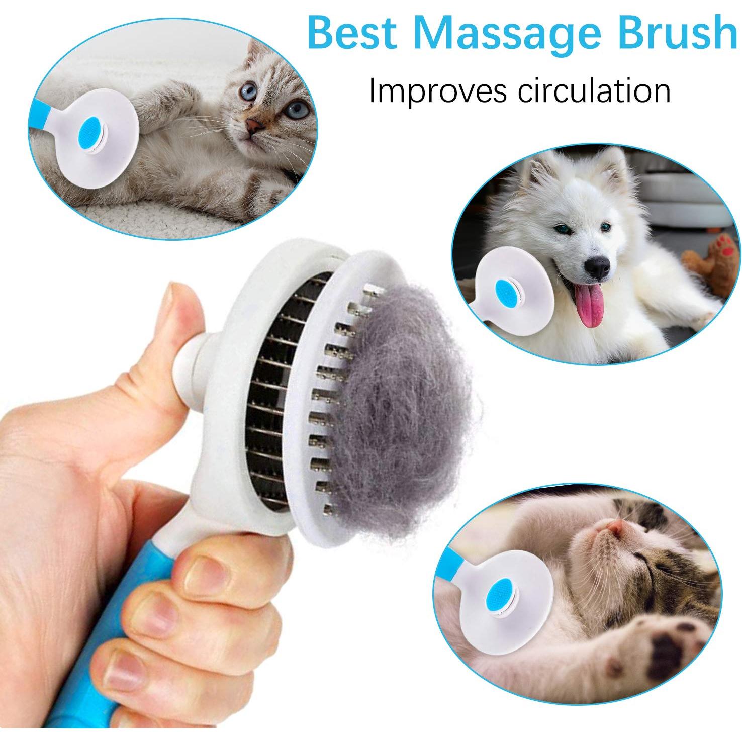 Cat Self Cleaning Slicker Brush, Pets Skin Friendly Grooming Brushes for Shedding Dogs Cats Hair Easy to Remove Loose Undercoat with Long or Short Hairs Pet Massage Tool All Hair Type - UPGRADED