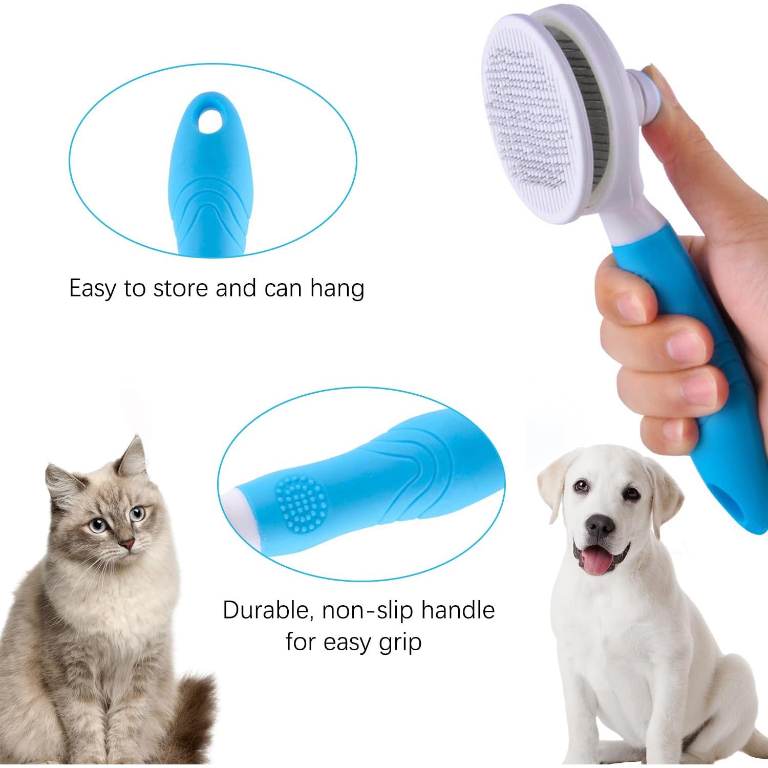 Cat Self Cleaning Slicker Brush, Pets Skin Friendly Grooming Brushes for Shedding Dogs Cats Hair Easy to Remove Loose Undercoat with Long or Short Hairs Pet Massage Tool All Hair Type - UPGRADED
