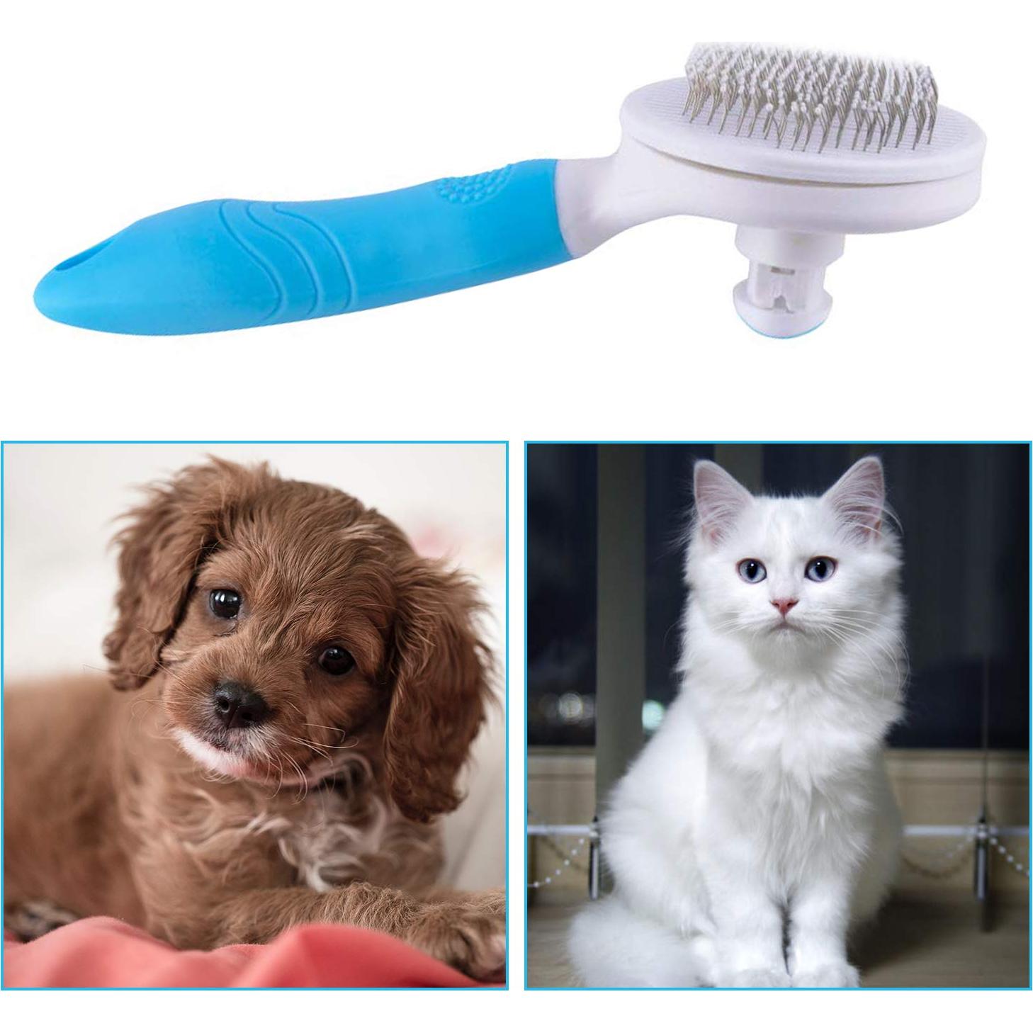 Cat Self Cleaning Slicker Brush, Pets Skin Friendly Grooming Brushes for Shedding Dogs Cats Hair Easy to Remove Loose Undercoat with Long or Short Hairs Pet Massage Tool All Hair Type - UPGRADED