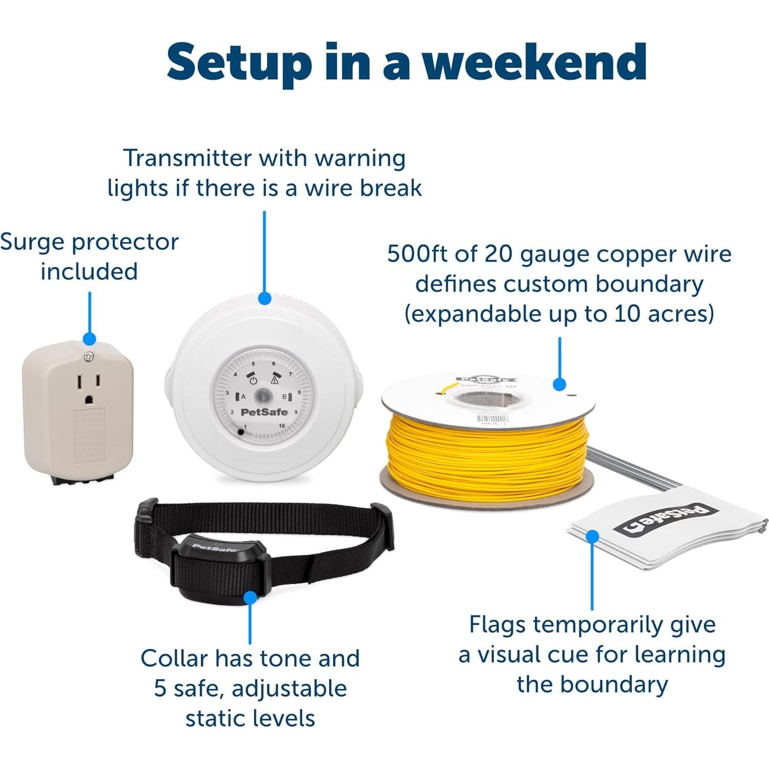 PetSafe YardMax Rechargeable In-Ground Dog Fence (500 Ft 1/3 Acre), Underground Dog Containment Kit, Covers Up to 10 Acres, Electric Pet Collar, from The Parent Company of Invisible Fence Brand