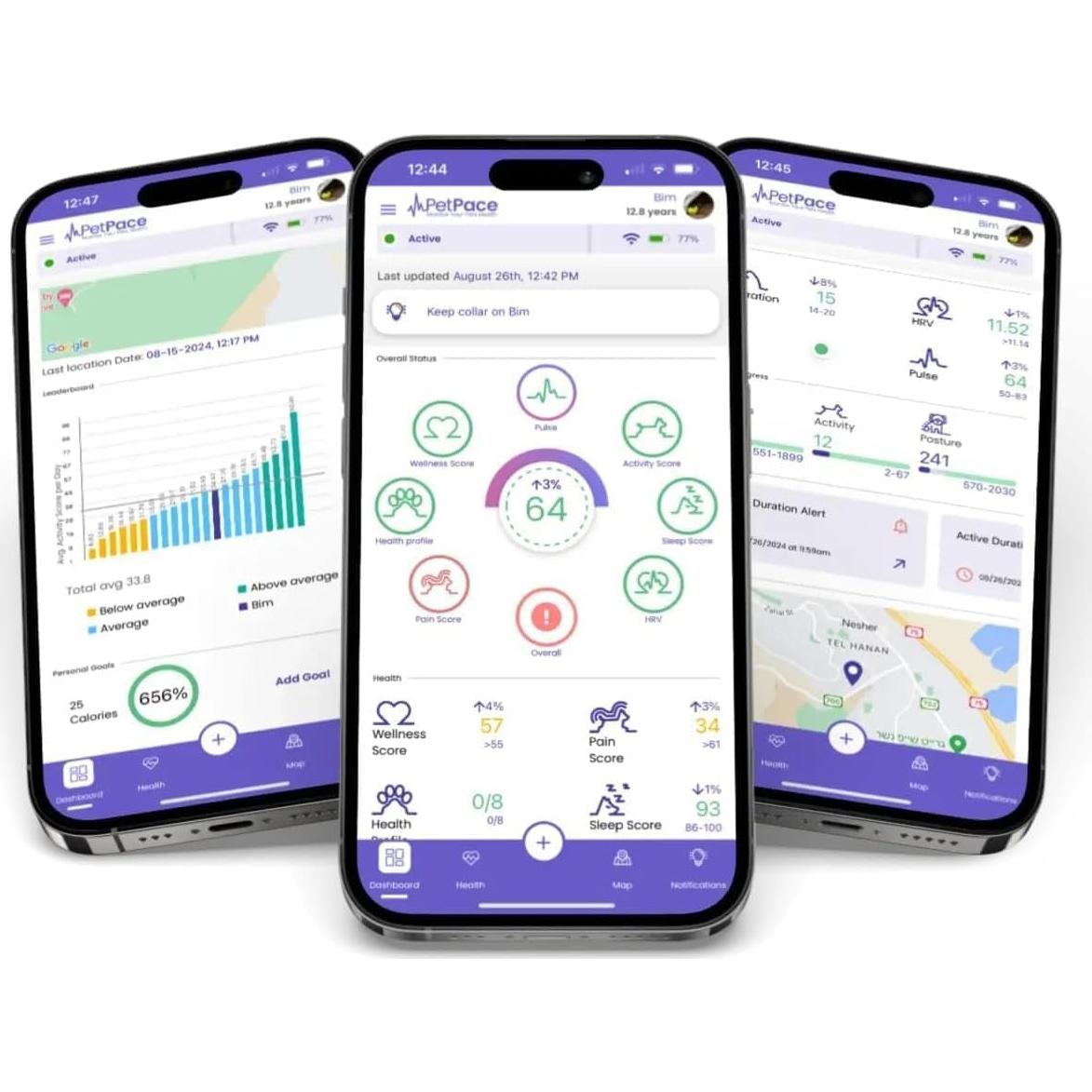 AI Health Monitor & GPS Tracker for Dogs | Track Heart Rate, Pain, Anxiety & Stress | Vet Backed, Near Real-Time Alerts & Monitoring | Subscription Required | PetPace Smart Collar 2.0 (Small)