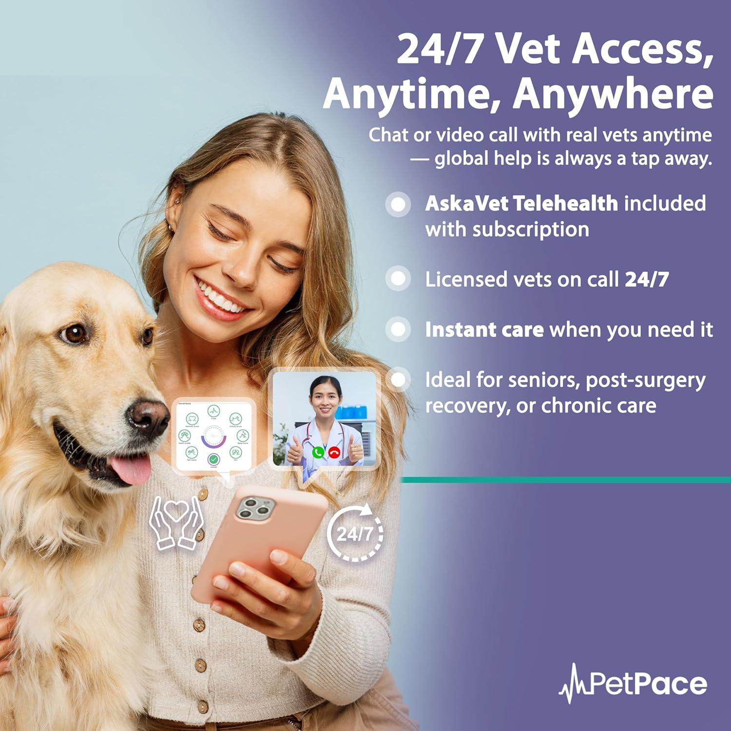 NEW Dog Health Monitor V3.0 by PetPace – AI Smart Collar with 24/7 Vital Signs, Pain & GPS Tracking, Telehealth AskaVet & Share With Your Vet, Smartwatch Sync – Subscription Required (Small)