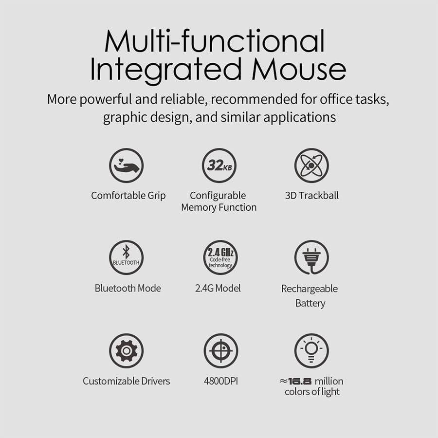 JOMAA Ergonomic Wireless Trackball USB Mouse with 4800 DPI/7 Programmable Buttons, Thumb Control Mice,3 Device Connection (Bluetooth or USB Receiver), Compatible for PC, Laptop, Mac, Windows.(Black)