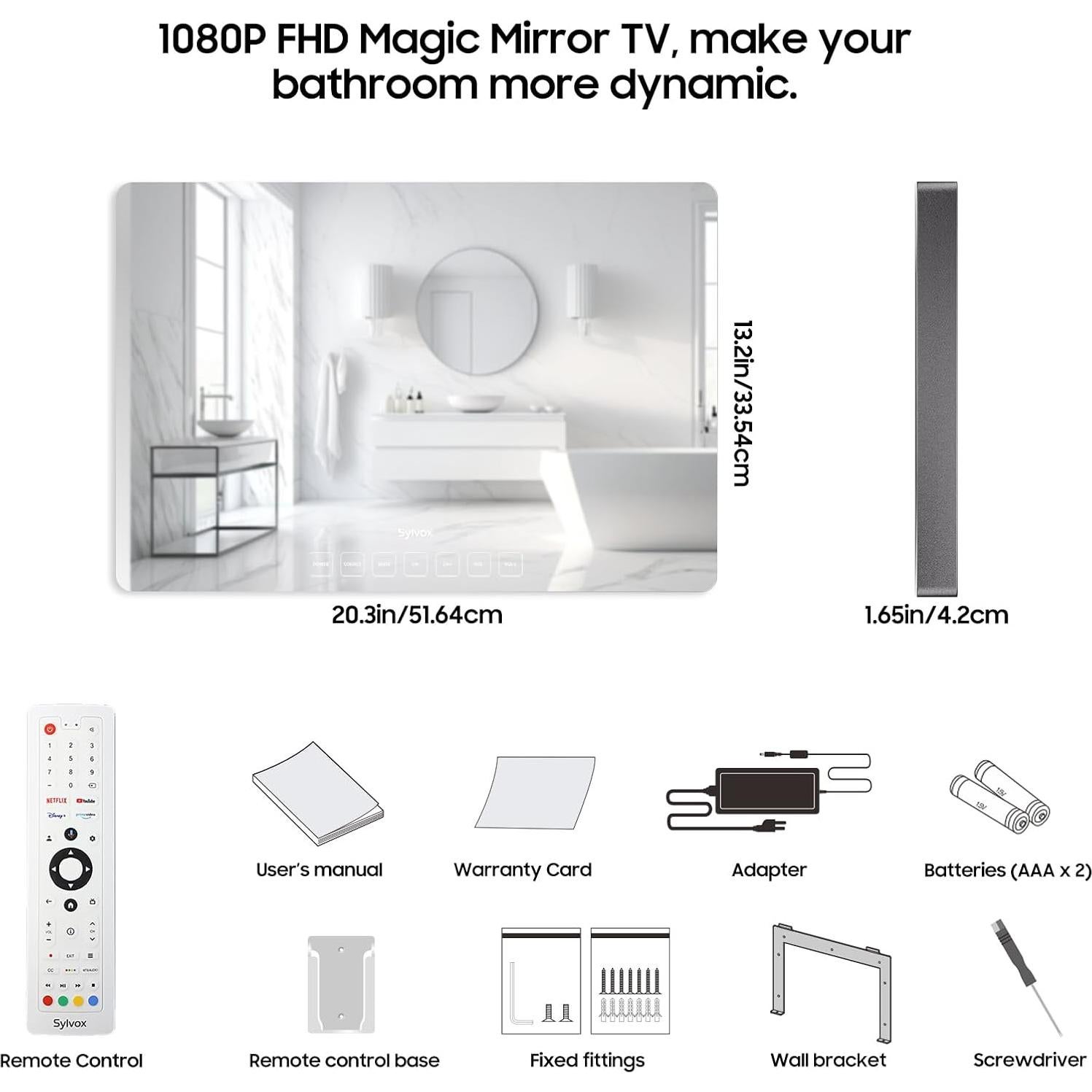 Televisor Espejo Inteligente SYLVOX 19" LED Impermeable 1080P