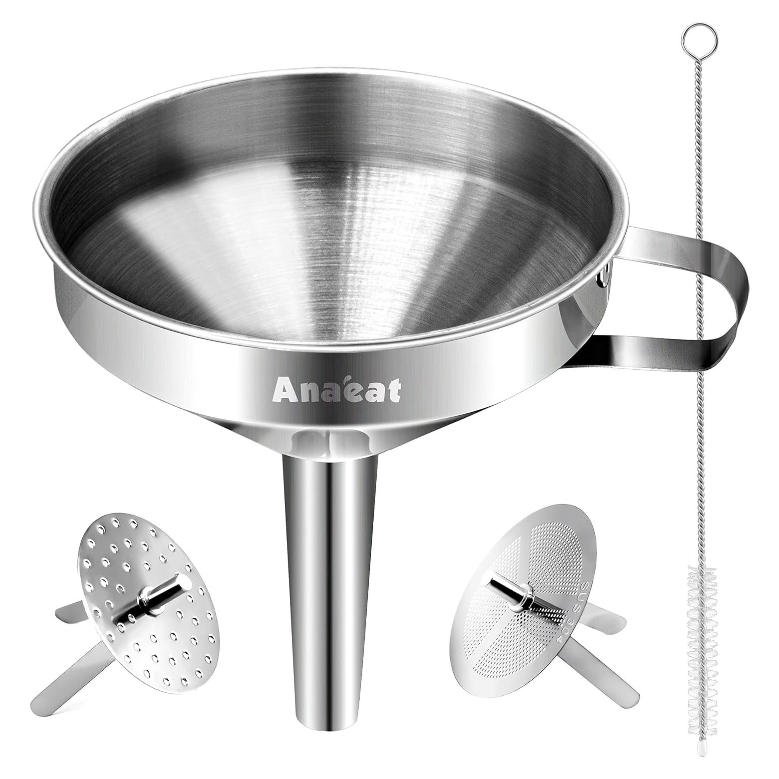 Embudo de Acero Inoxidable Anaeat 10.4 cm con Filtros Desmontables