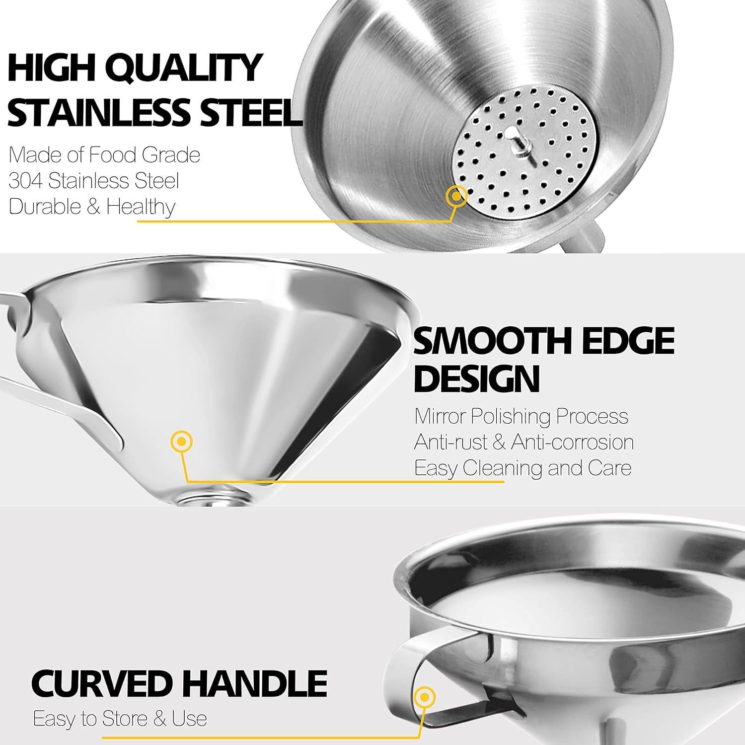 Embudo de Acero Inoxidable Anaeat 10.4 cm con Filtros Desmontables