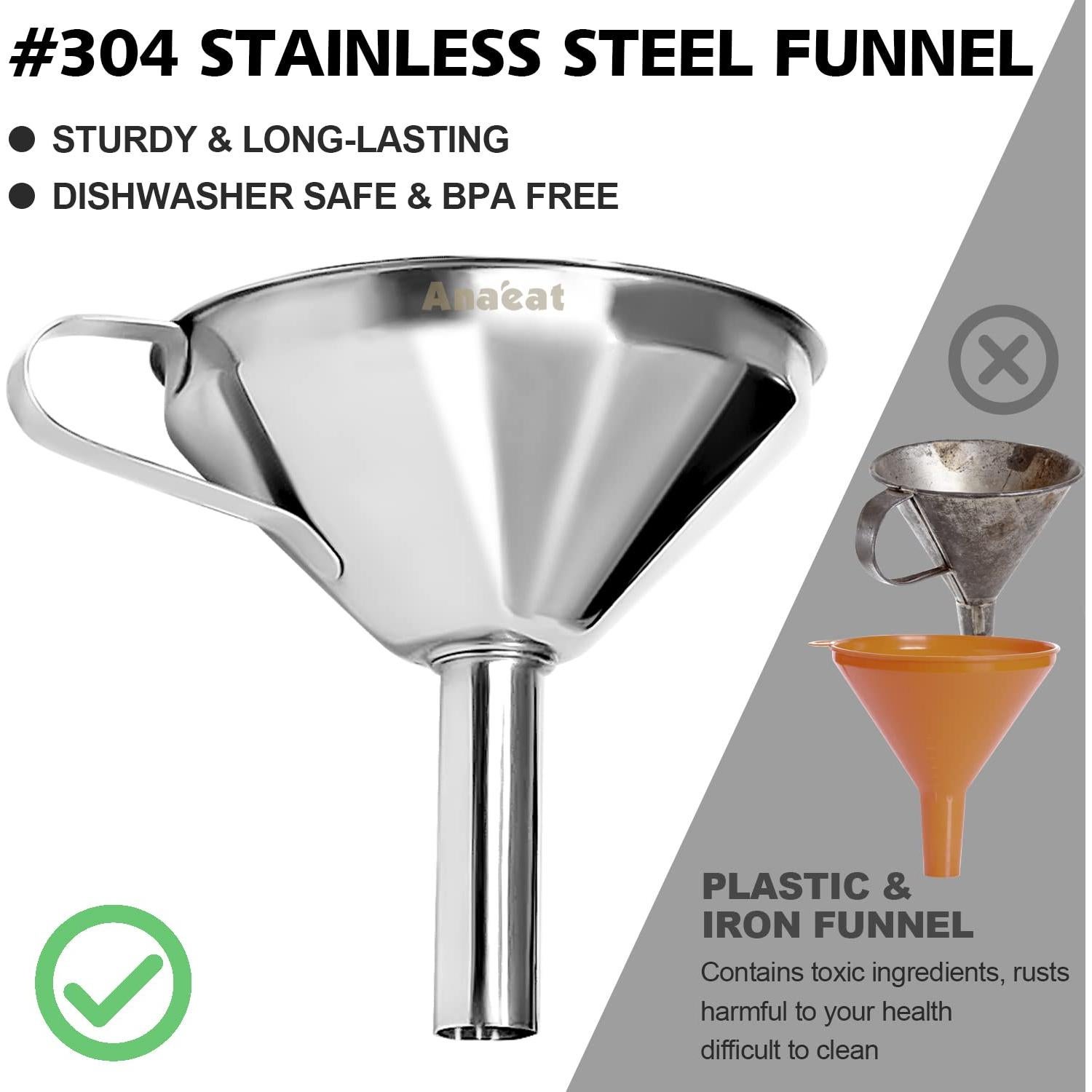 Embudo de Acero Inoxidable Anaeat 10.4 cm con Filtros Desmontables