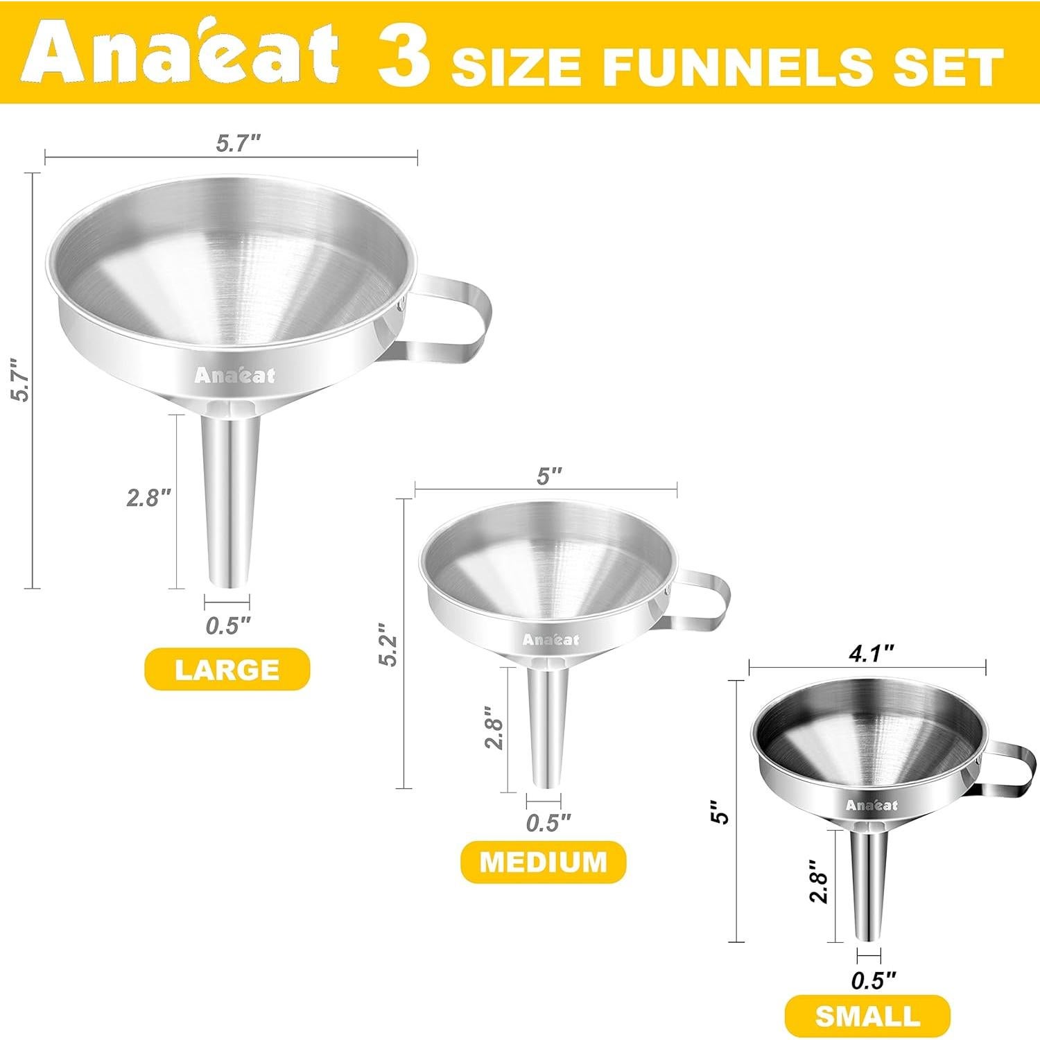 Embudo de Acero Inoxidable Anaeat 10.4 cm con Filtros Desmontables