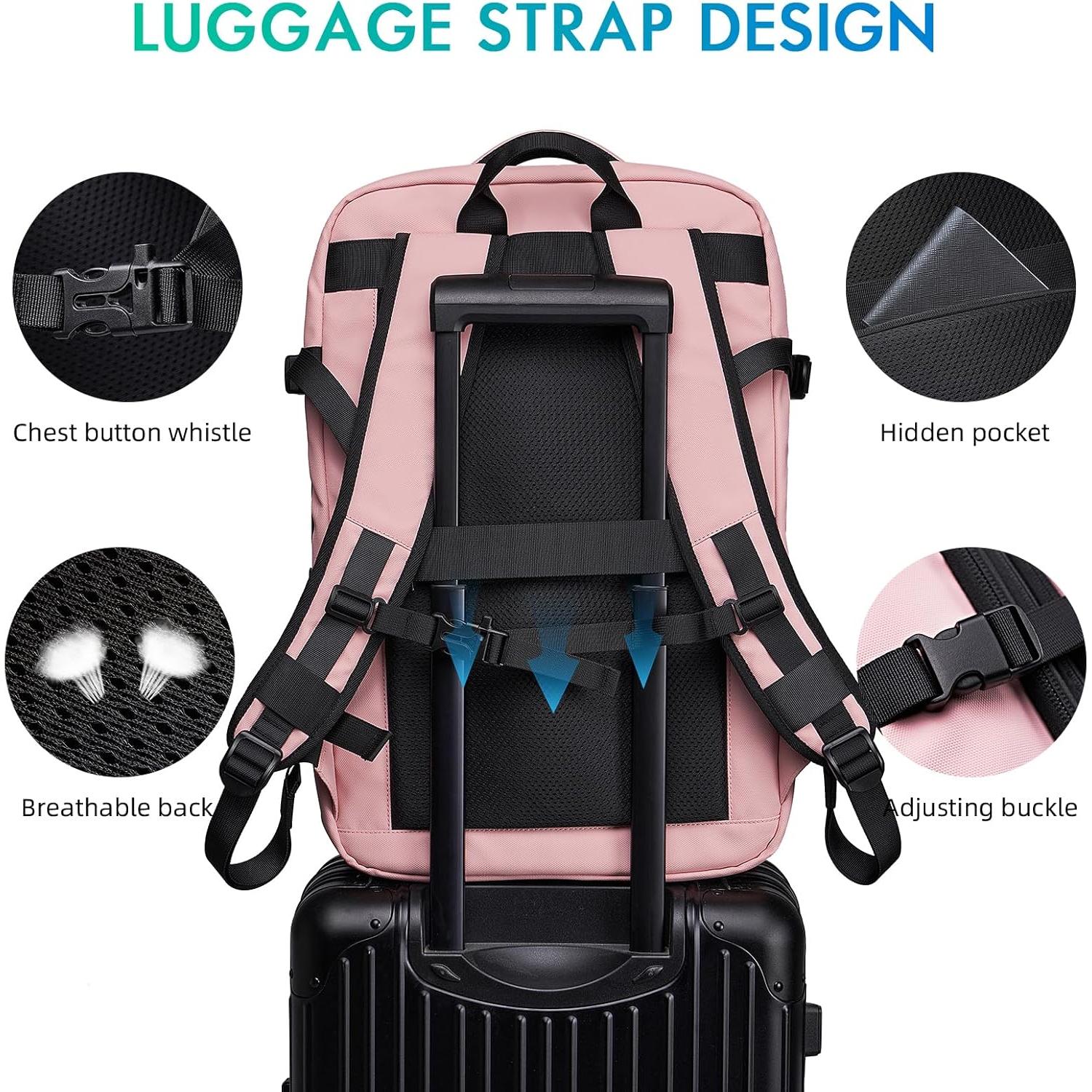 Mochila de viaje 50L Rosa para laptop 17.3" con USB