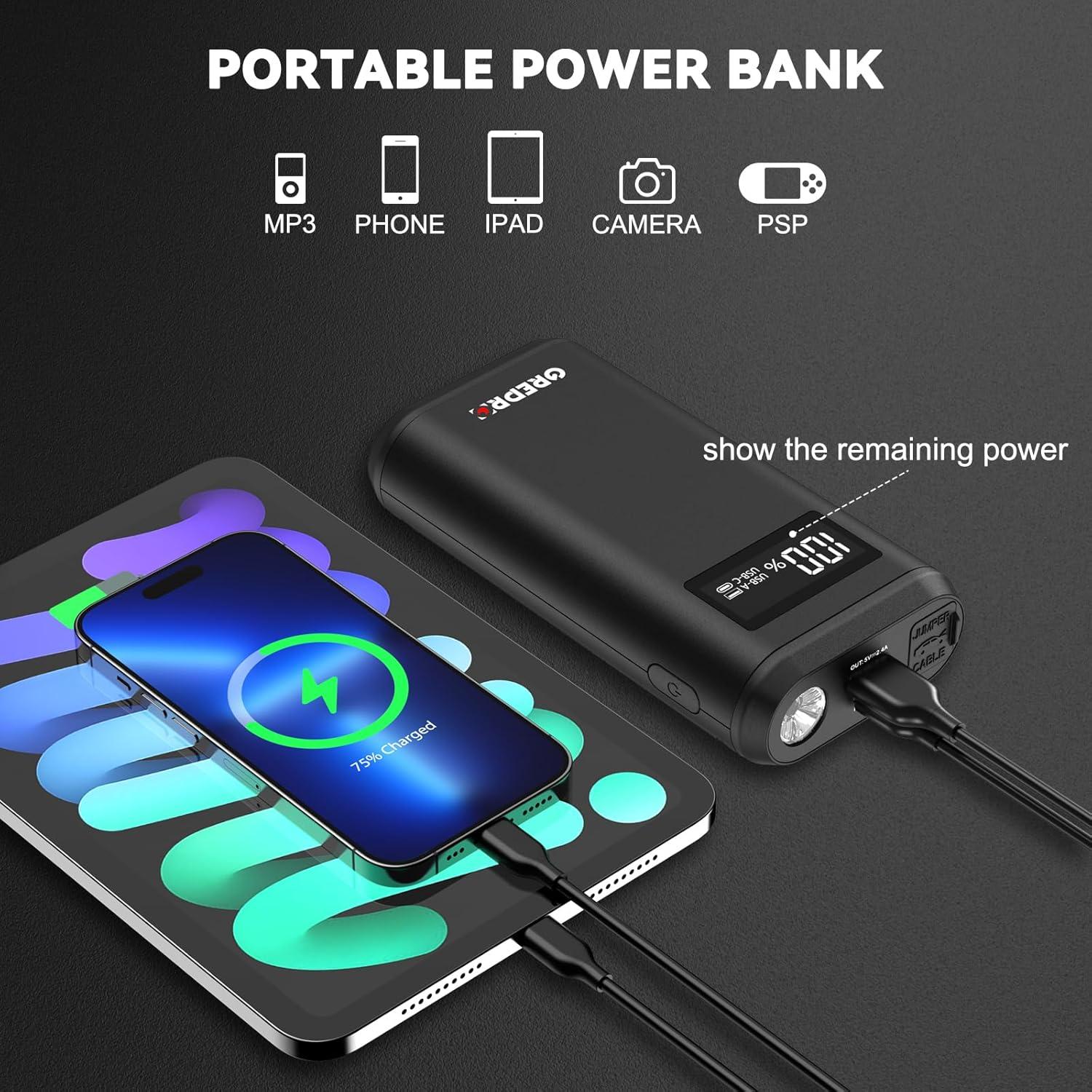 Arrancador de Batería GREPRO GP196 Pro 3000A 12V Pantalla LCD