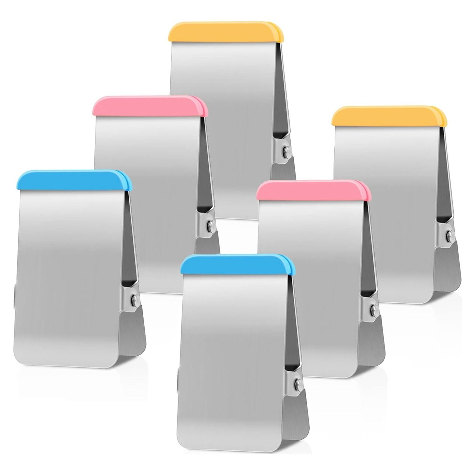 Bag Clips for Food, 6 Pack Metal Chip Clips with Colored Silicone, Heavy Duty Chip Bag Clip with Air Tight Seal, Stainless Steel Food Bag Clips for Food, Snack