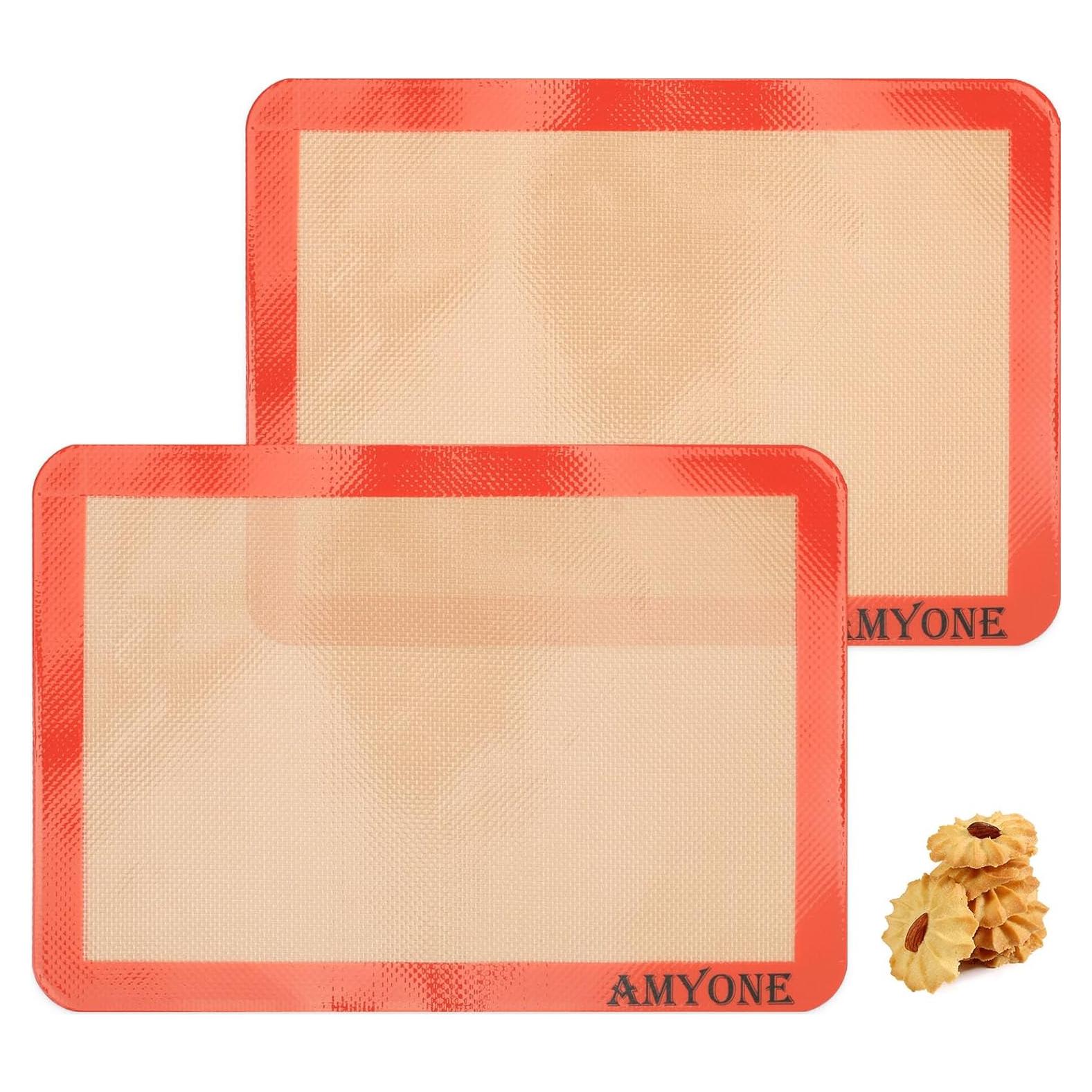 AMYONE Quarter Sheet Silicone Baking Mat, 2 Pcs Non-Stick Silicone Baking Mats Cookie Sheet for 9x13 Baking Pan, Reusable Baking Sheet Liners Compatible with Nordic Ware Naturals Quarter Sheet