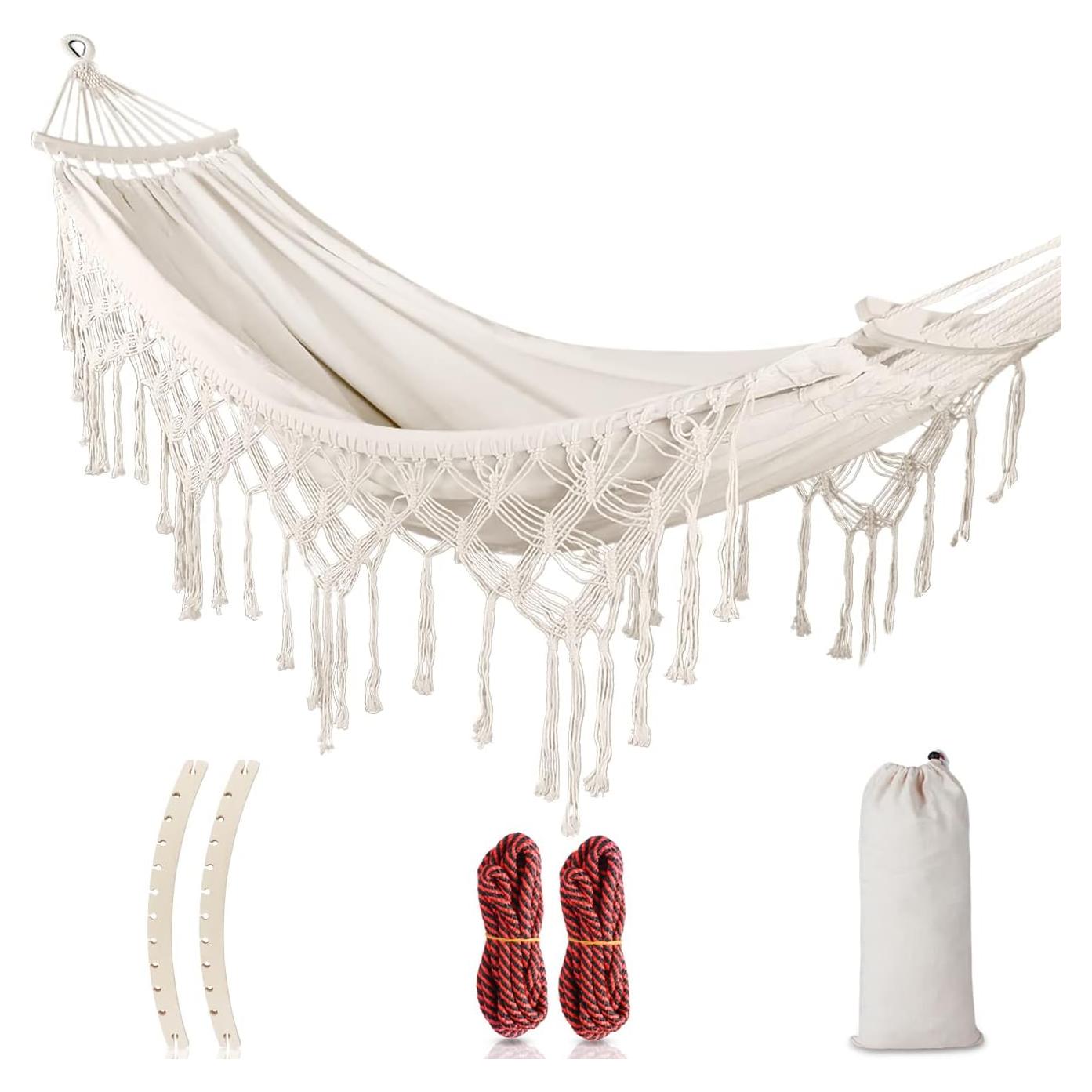 Hamaca MOSFiATA Bohemia 500lbs Tela Lona Blanca para Jardín