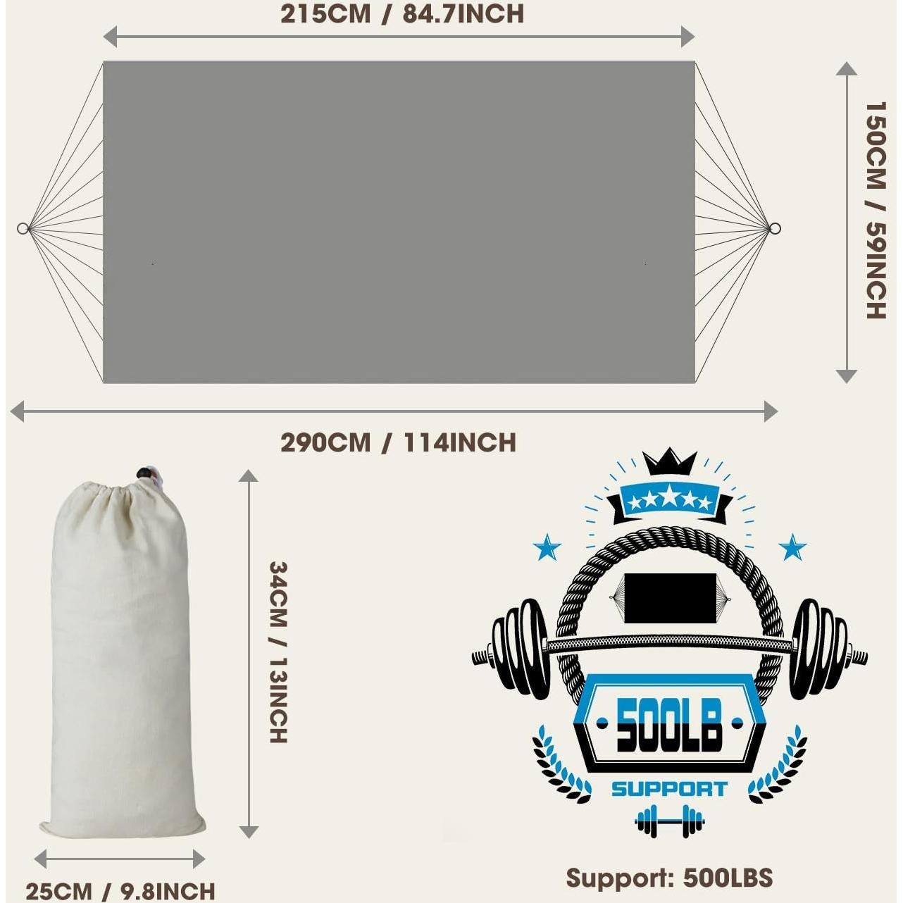 Hamaca MOSFiATA Bohemia 500lbs Tela Lona Blanca para Jardín