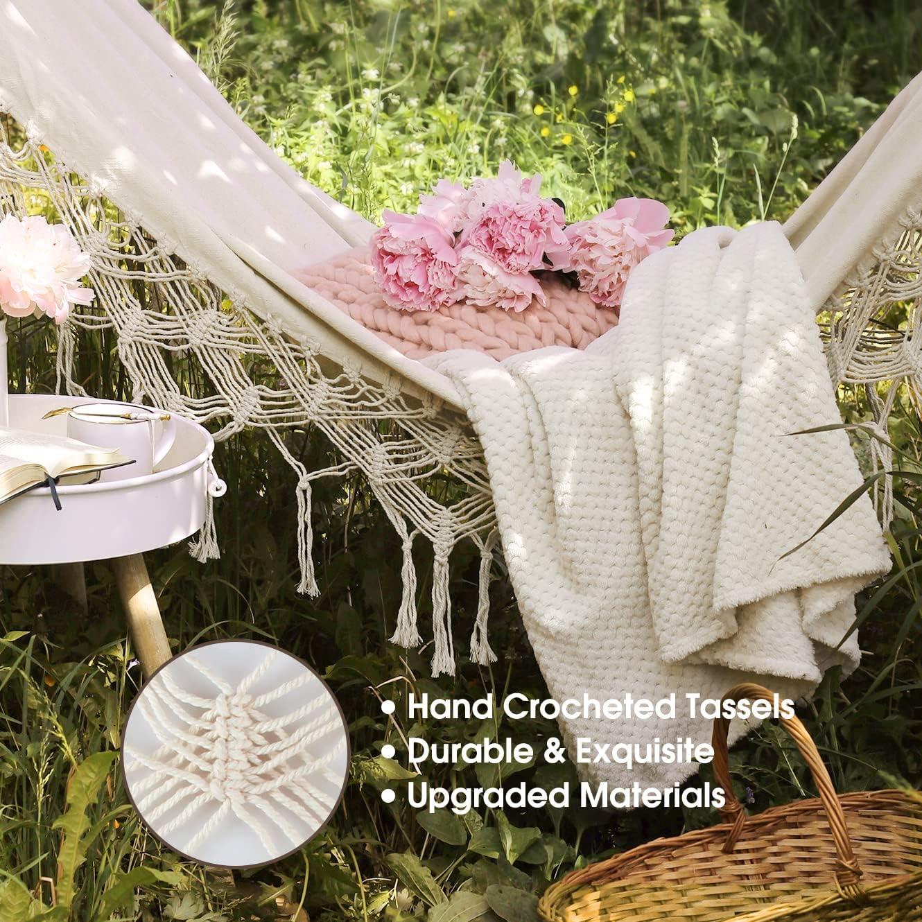 Hamaca MOSFiATA Bohemia 500lbs Tela Lona Blanca para Jardín