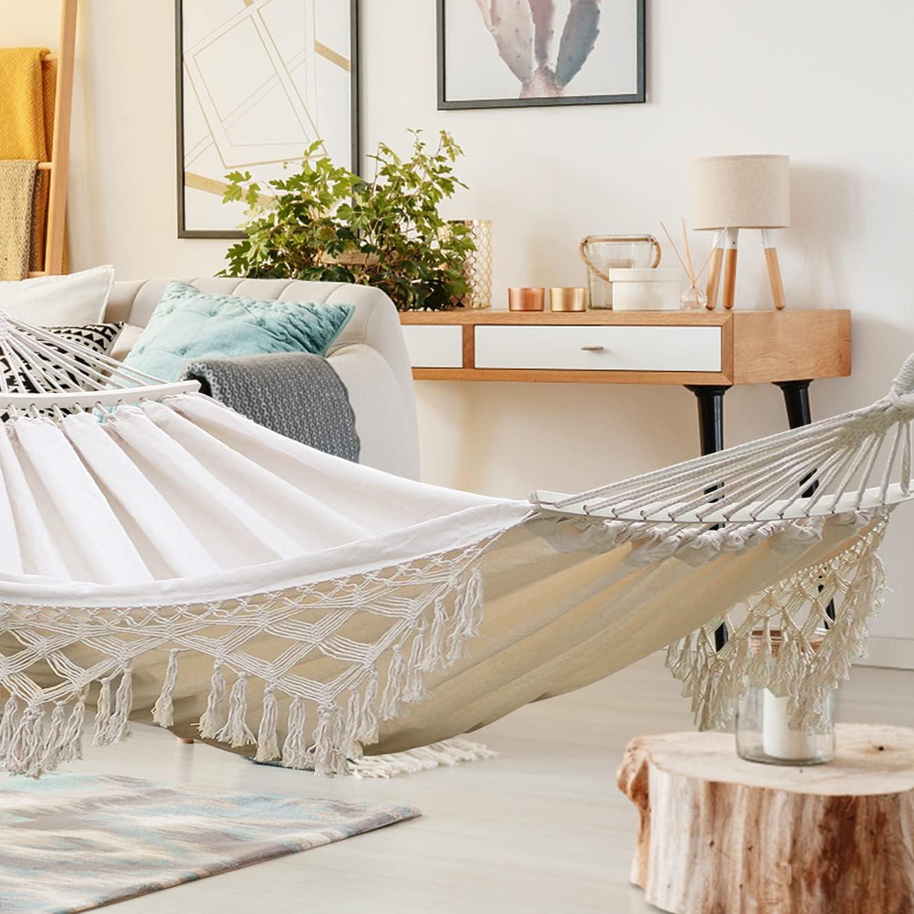 Hamaca MOSFiATA Bohemia 500lbs Tela Lona Blanca para Jardín