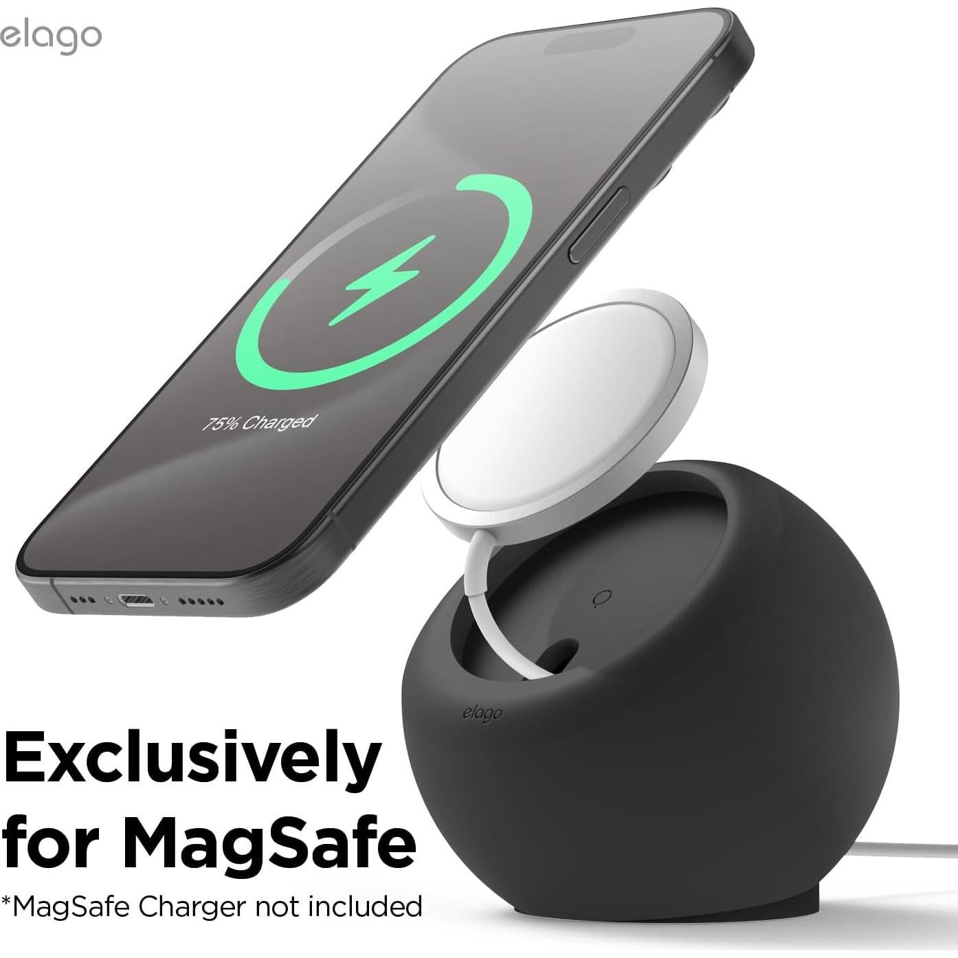elago MS2 Charging Stand Compatible with MagSafe Charger - Premium Silicone, Compatible with iPhone 16/15/14/13/12 Series, Designed for MagSafe Stand [Black] [Charging Cable Not Included]
