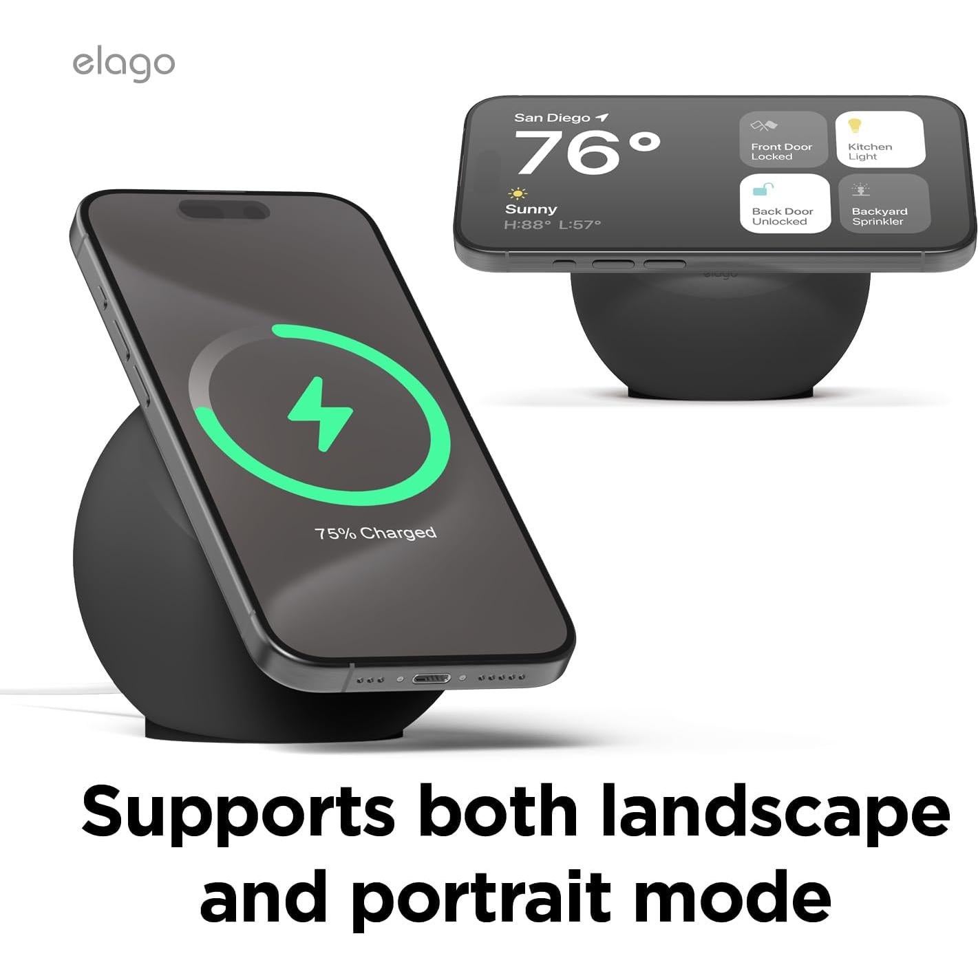 elago MS2 Charging Stand Compatible with MagSafe Charger - Premium Silicone, Compatible with iPhone 16/15/14/13/12 Series, Designed for MagSafe Stand [Black] [Charging Cable Not Included]