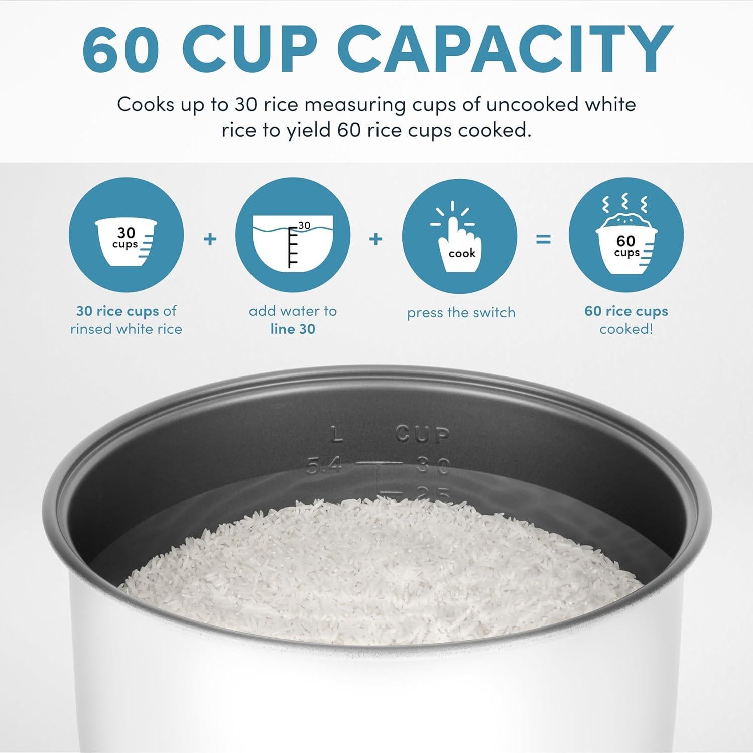 Cocedor de Arroz Comercial Aroma ARC-1130S 60 Tazas Acero Inoxidable