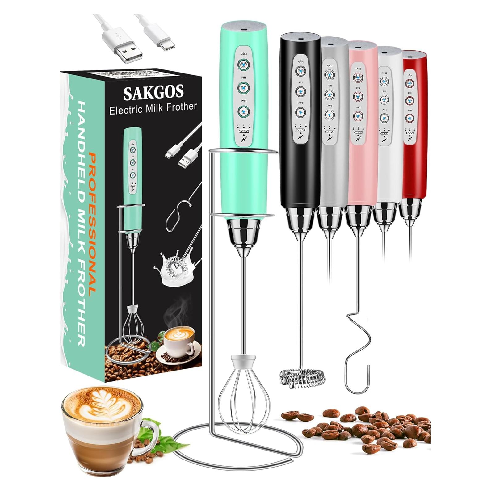 Espumador de Leche Recargable Sakgos con Soporte y 3 Varillas