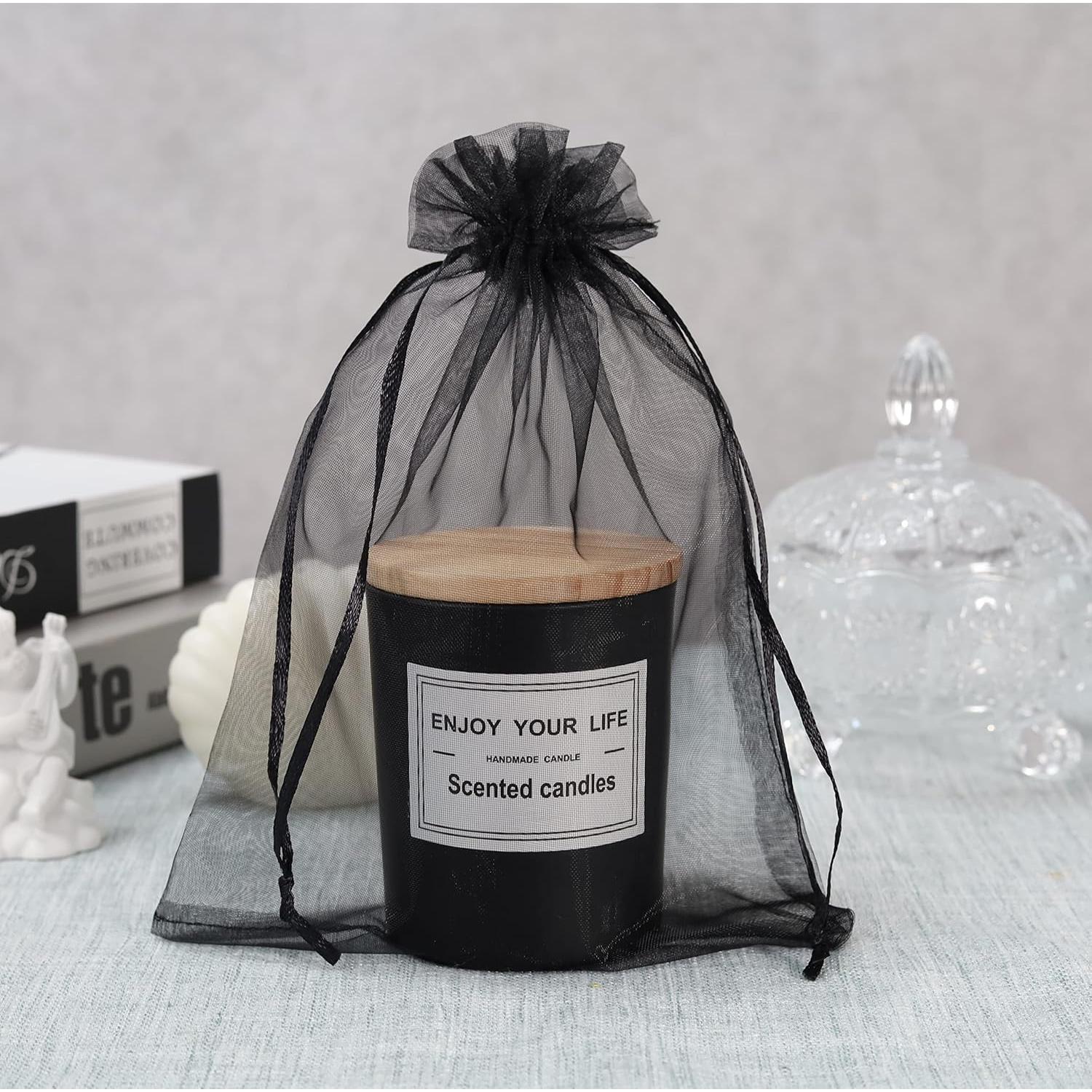 Bolsas de Organza Negra YunKo 50pcs 15x22cm con Cierre