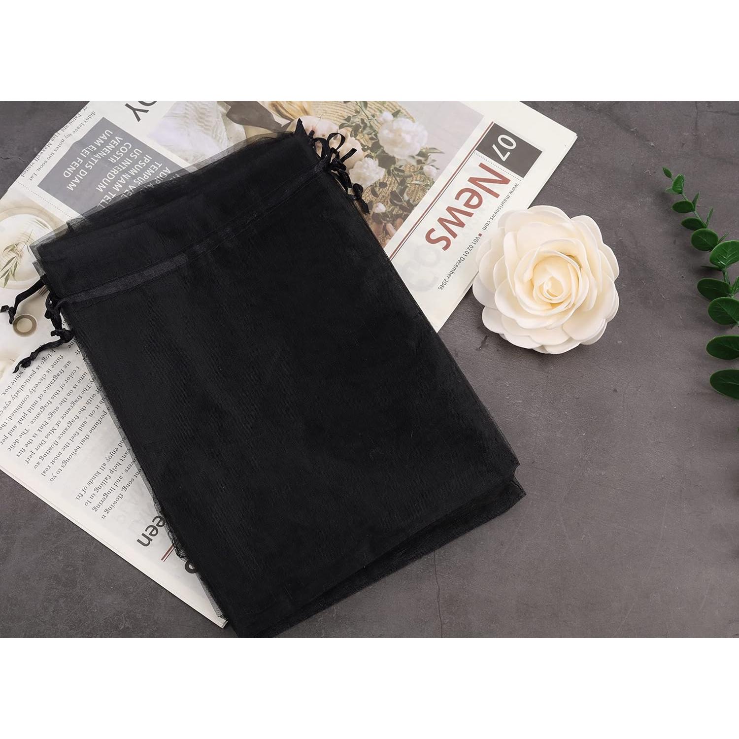 Bolsas de Organza Negra YunKo 50pcs 15x22cm con Cierre