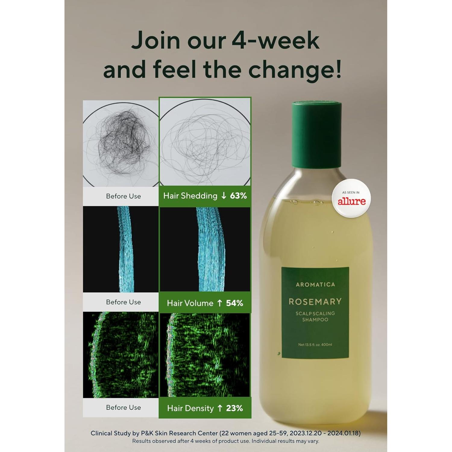 AROMATICA Rosemary Scalp Scaling Shampoo - Thinning Hair Loss Natural Rosemary Essential oil for Women - Vegan Hair Growth Biotin Korean Shampoo - Free from Sulfate, Silicone, and Paraben (13.53 oz)