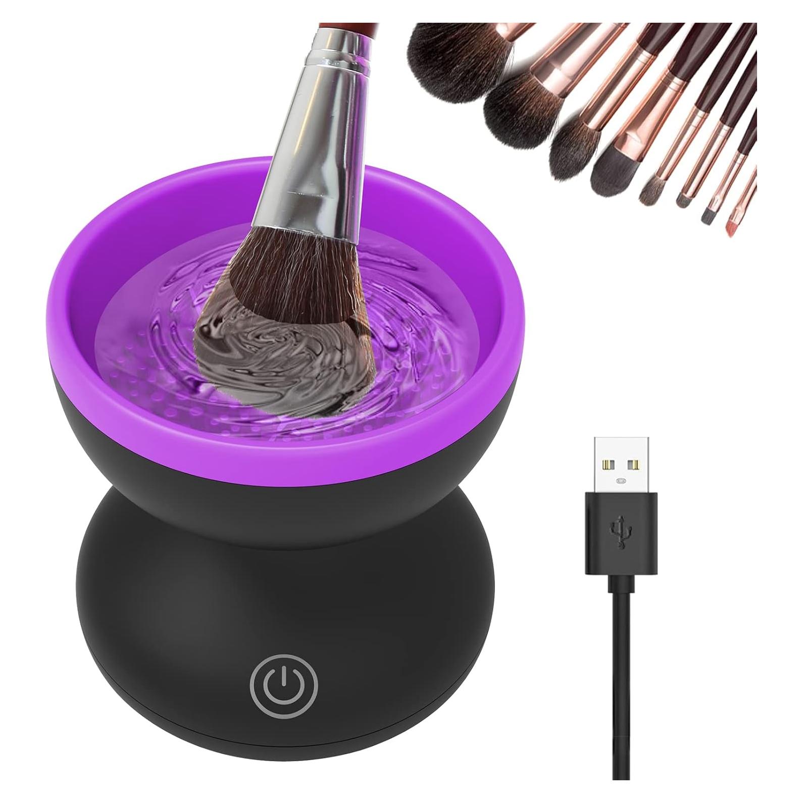 Electric Makeup Brush Cleaner, Luxiv Wash Makeup Brush Cleaner Machine Fit for All Size Automatic Spinner Dryer, Beauty Blender Washer (Black+Purple)