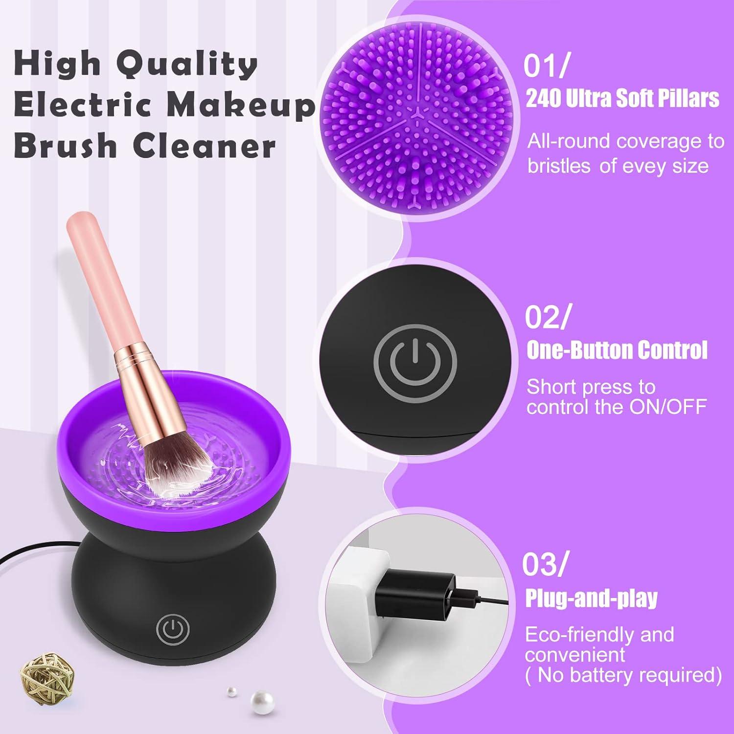Electric Makeup Brush Cleaner, Luxiv Wash Makeup Brush Cleaner Machine Fit for All Size Automatic Spinner Dryer, Beauty Blender Washer (Black+Purple)