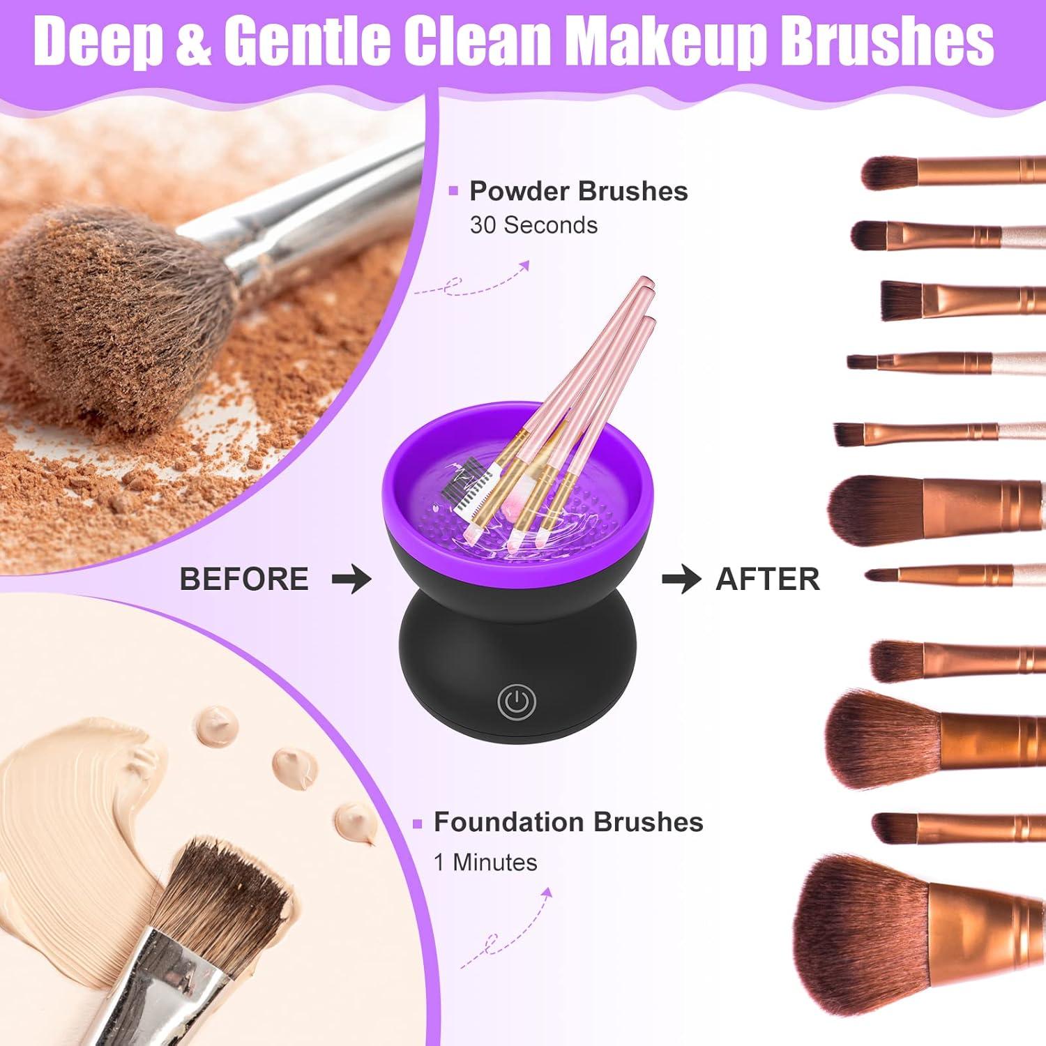 Electric Makeup Brush Cleaner, Luxiv Wash Makeup Brush Cleaner Machine Fit for All Size Automatic Spinner Dryer, Beauty Blender Washer (Black+Purple)