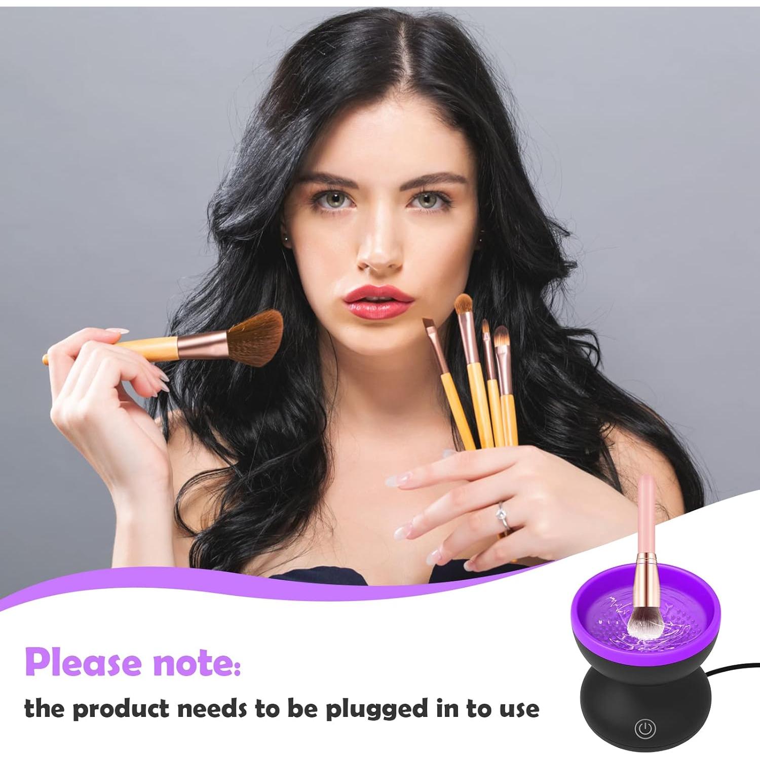 Electric Makeup Brush Cleaner, Luxiv Wash Makeup Brush Cleaner Machine Fit for All Size Automatic Spinner Dryer, Beauty Blender Washer (Black+Purple)