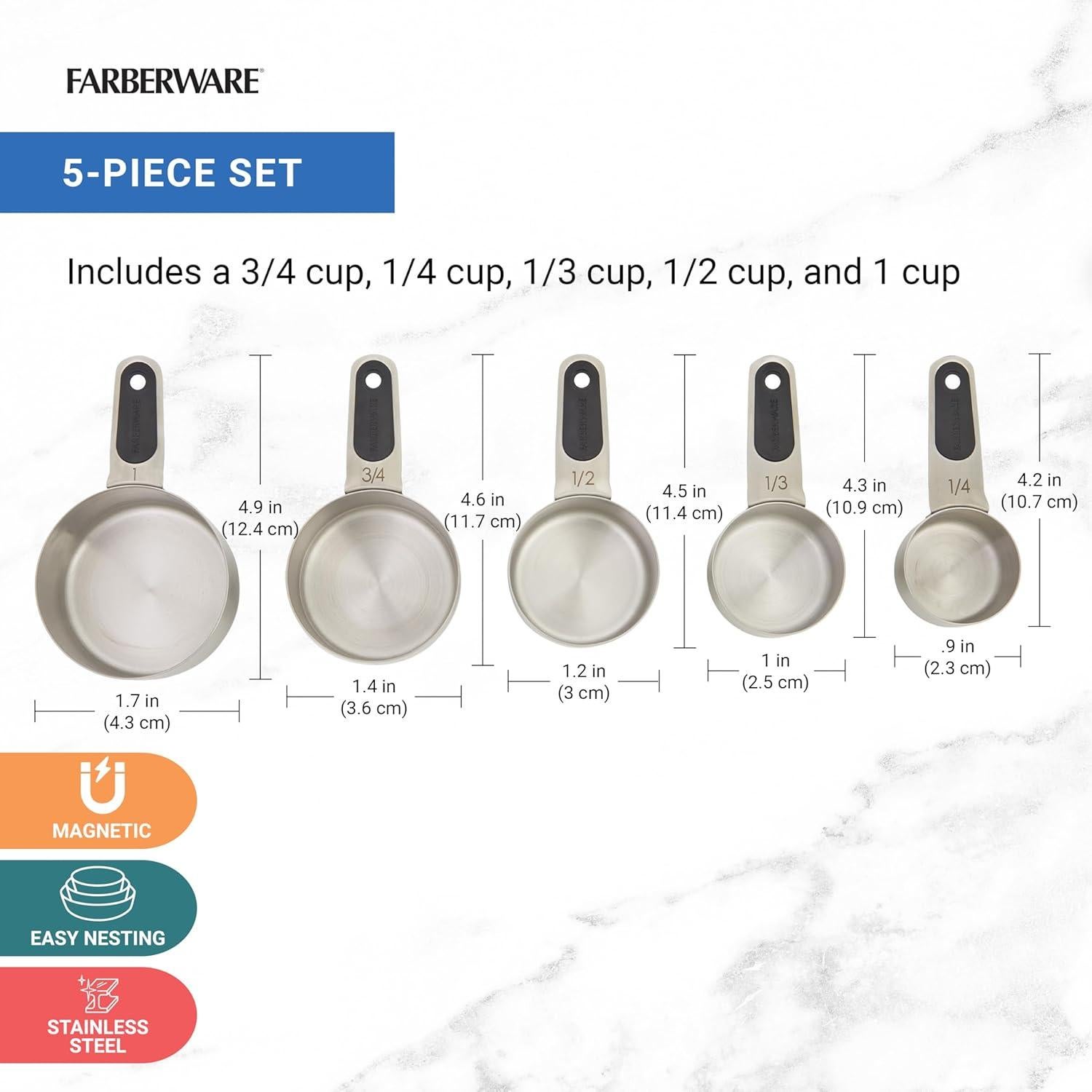 Juego de 5 Tazas Medidoras Magnéticas Farberware Acero Inoxidable