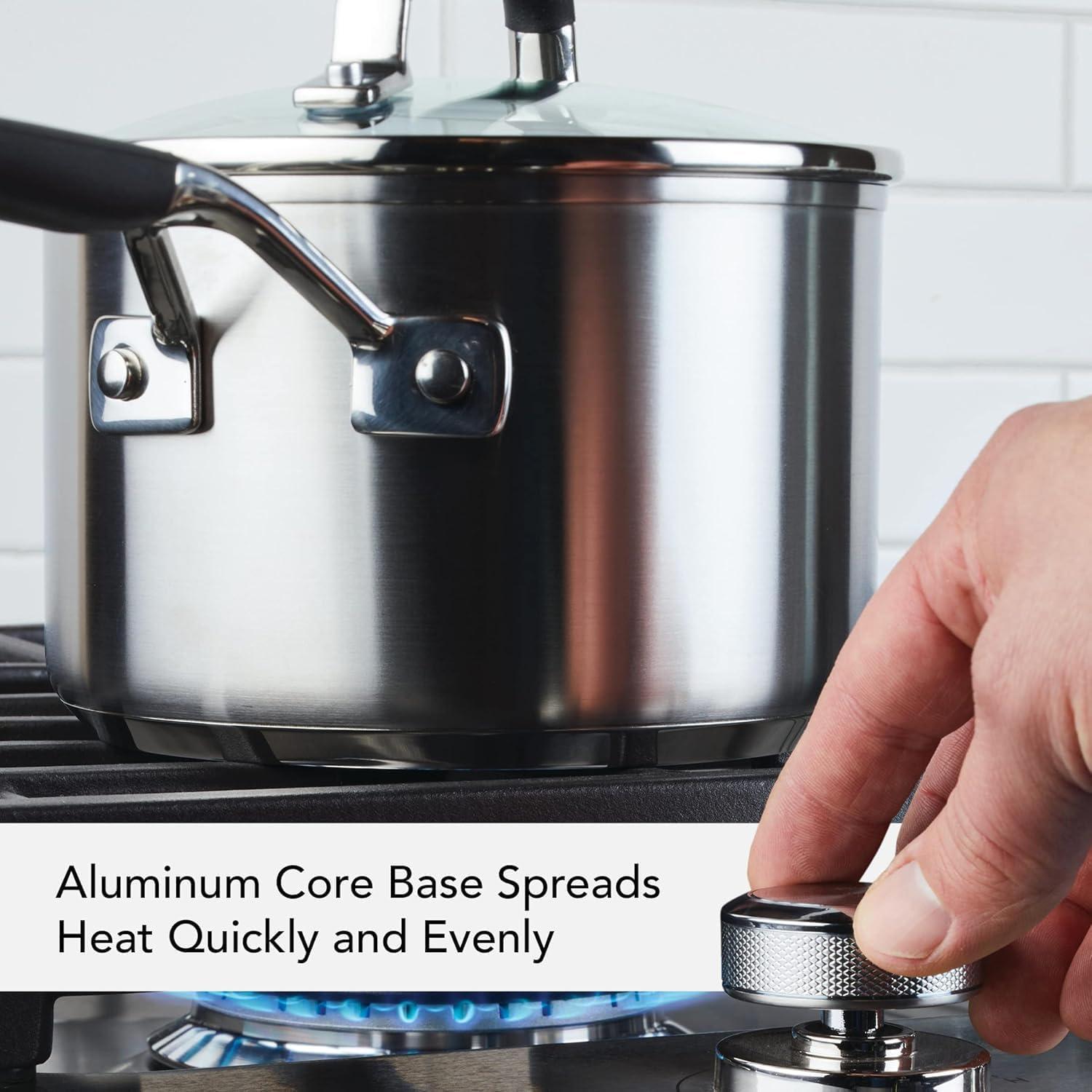 KitchenAid Stainless Steel Cookware/Pots and Pans Set, 10 Piece, Brushed Stainless Steel