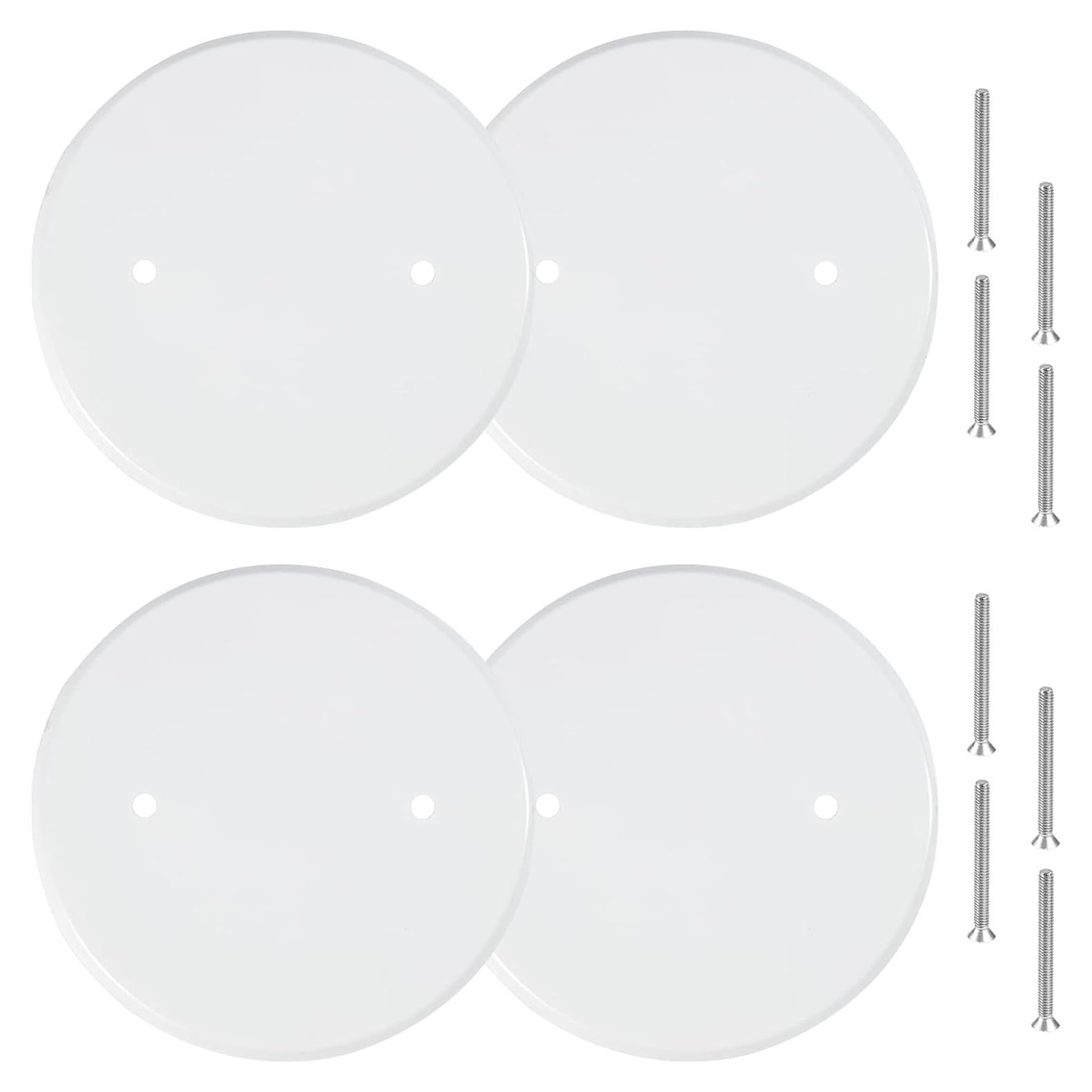 4 Packs 5 Inch Ceiling Cover Plate Metal Flat Round Electrical Cover Blank Circle Wall Plate with Screws Ceiling Fan Switch Cap, Holes Are Spaced 2.75 Inch, White (For 3-1/2 inch Electrical Box)