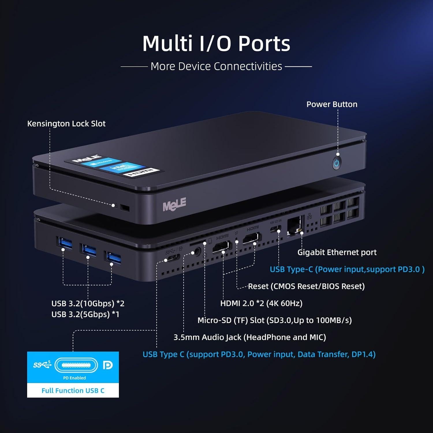 Mini PC MeLE Overclock 3C Celeron N5095 8GB RAM 256GB SSD