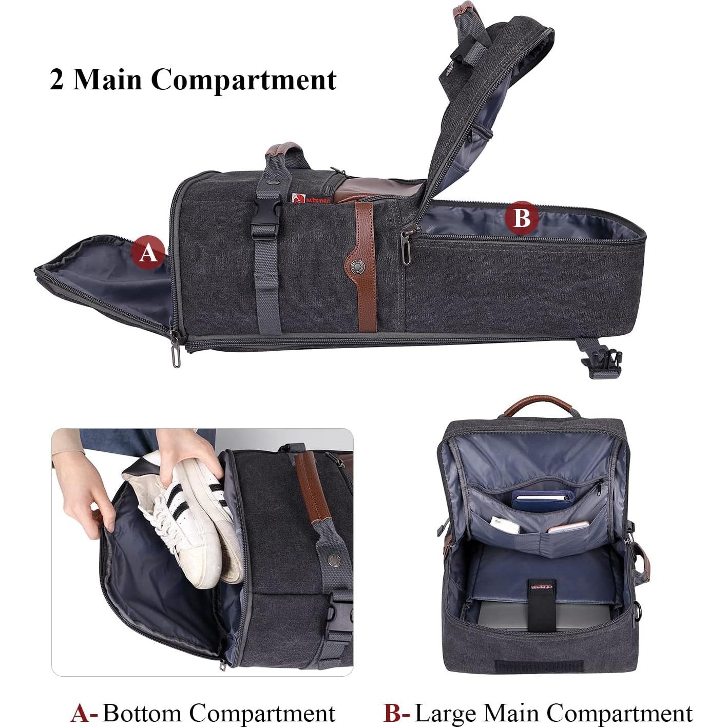 Mochila de Viaje WITZMAN A2020 Lona Negra 46.99x30.48x16.51cm