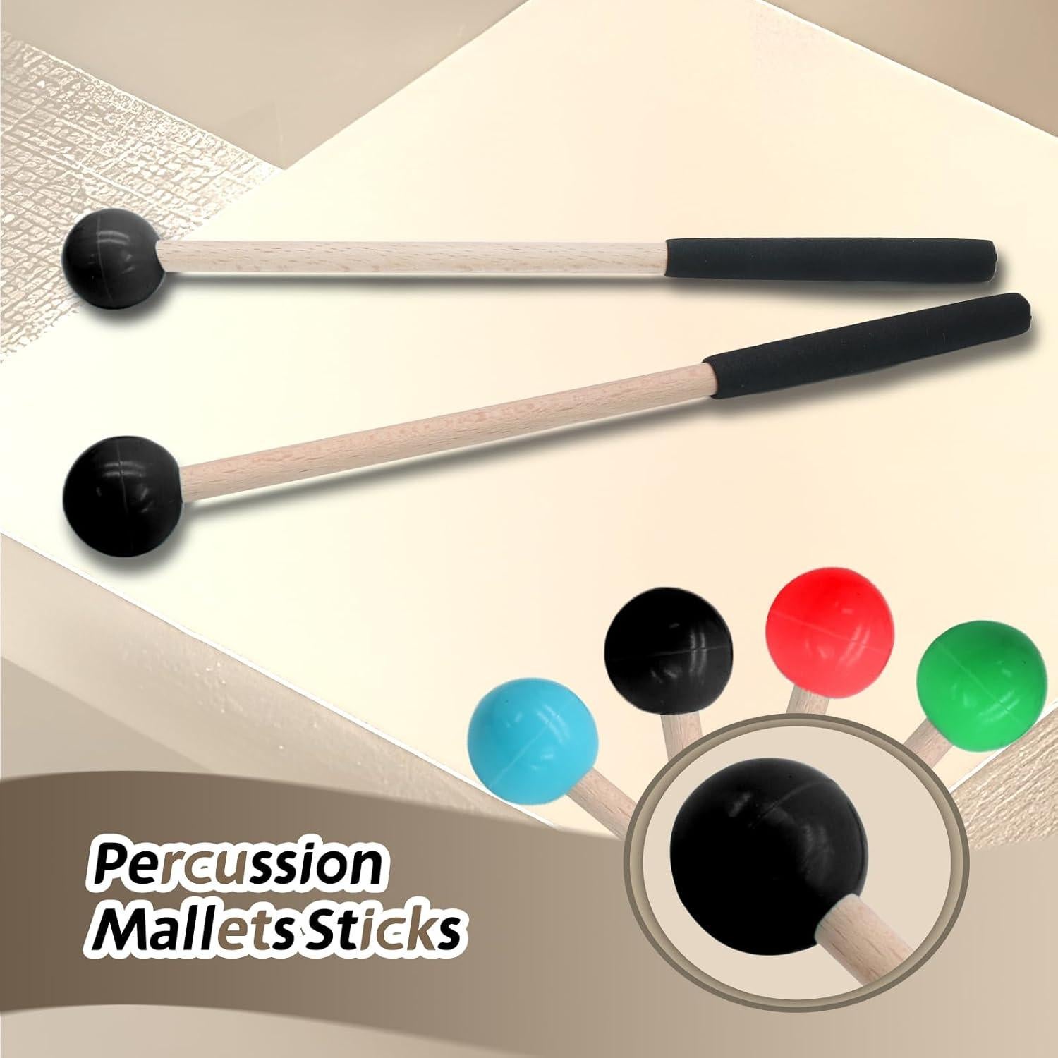 Mallets de Glockenspiel Biaungdo 2 Piezas Goma Madera Negro