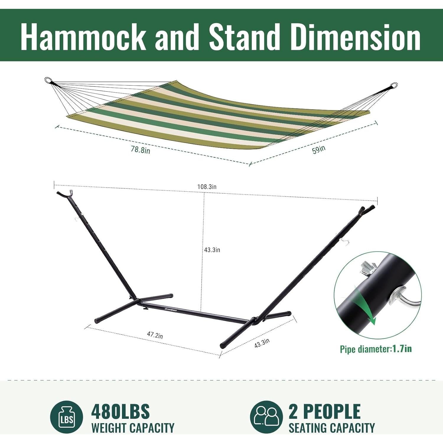 Hamaca Doble EchoSmile con Soporte Desmontable - 217 kg