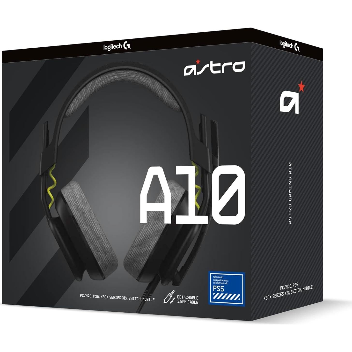 Logitech G Astro A10 Gen 2 Cross-Platform Wired Gaming Headset for PlayStation 5/4, Xbox S|X, Nintendo Switch, PC: 3.5mm Headphone Jack, 32mm Drivers, Flip-to-Mute Mic, Over-Ear - Black/PS Edition