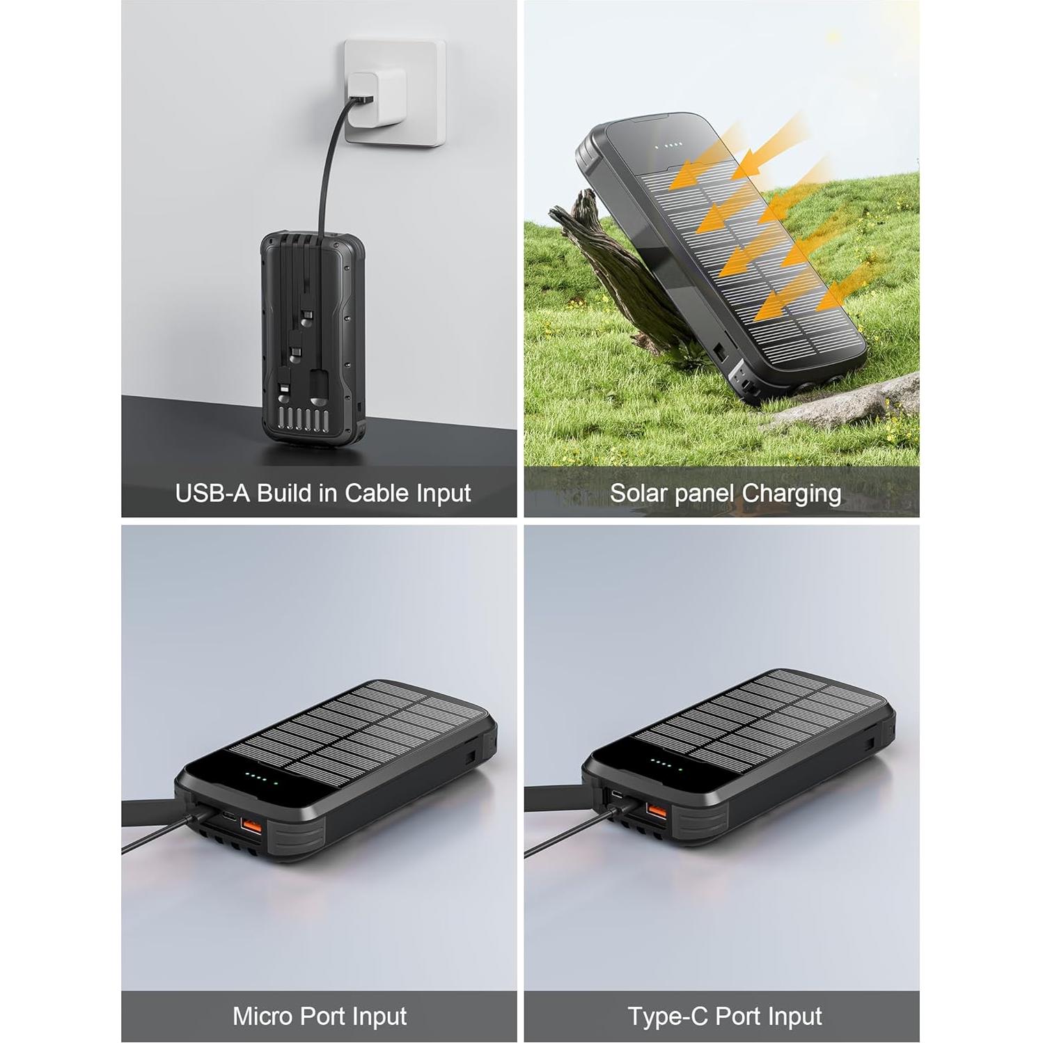 Banco de Energía Solar 40000mAh MINRISE Carga Rápida 20W