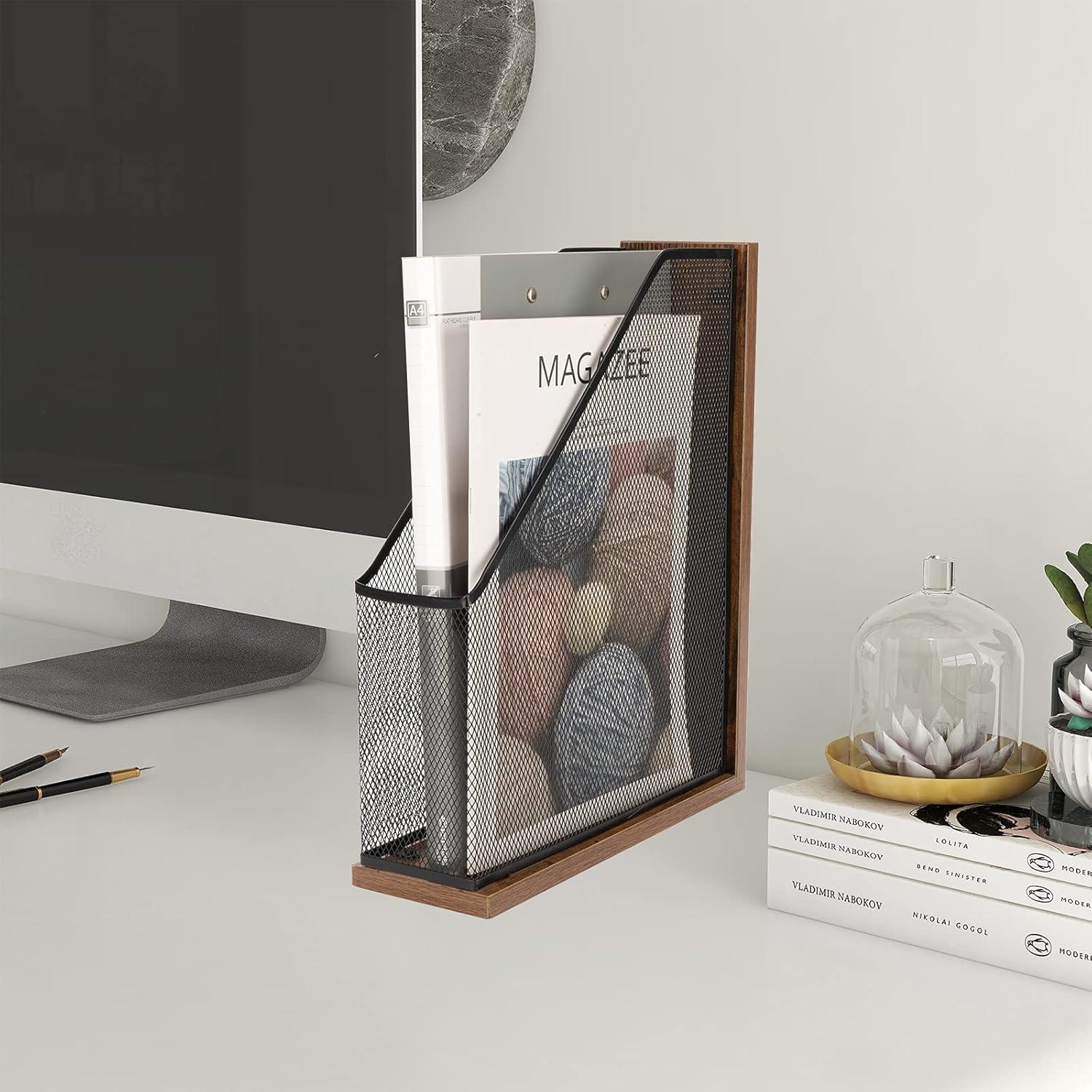 Soporte de Revistas de Madera Antigua ASIFMTHOT 26.5x9x33cm