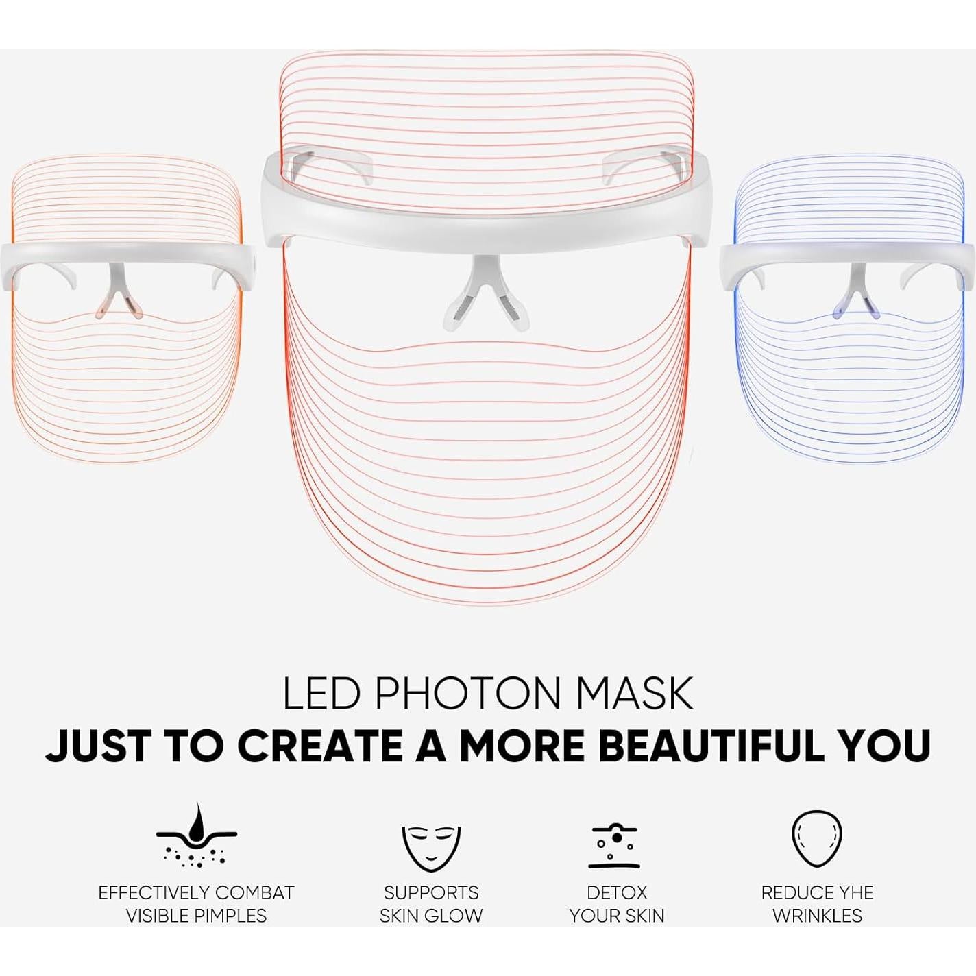 Máscara Facial LED GOHIGK RH-01 Terapia de Luz 3 Colores