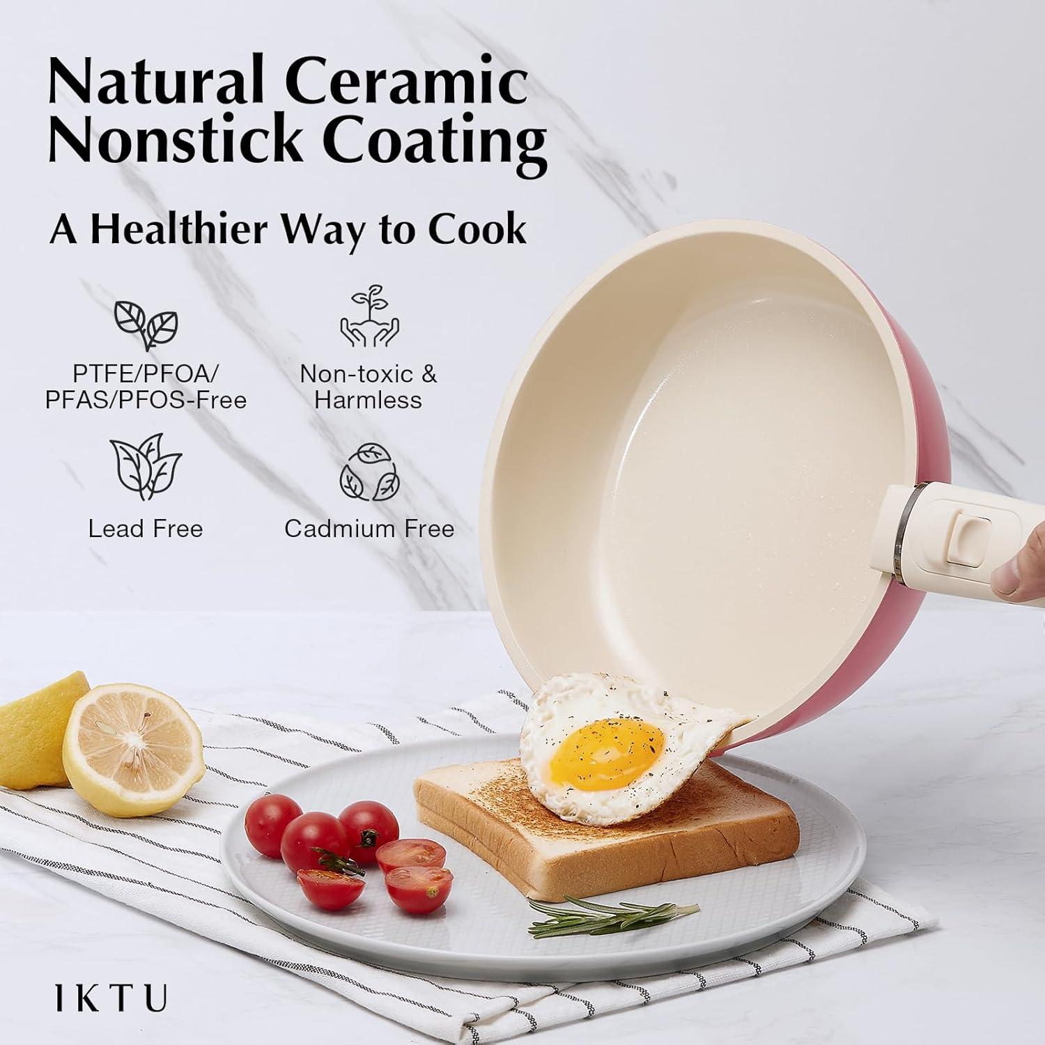 Juego de Ollas IKTU Cerámica Antiadherente 5 Piezas Rosa