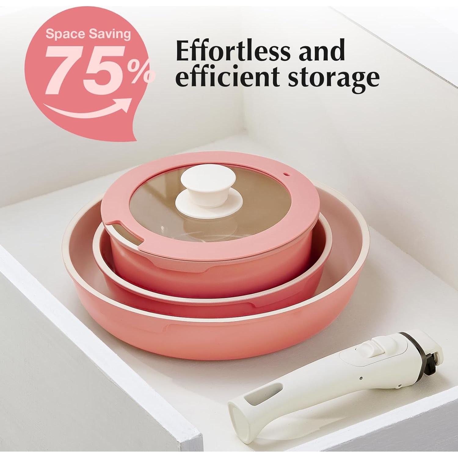 Juego de Ollas IKTU Cerámica Antiadherente 5 Piezas Rosa