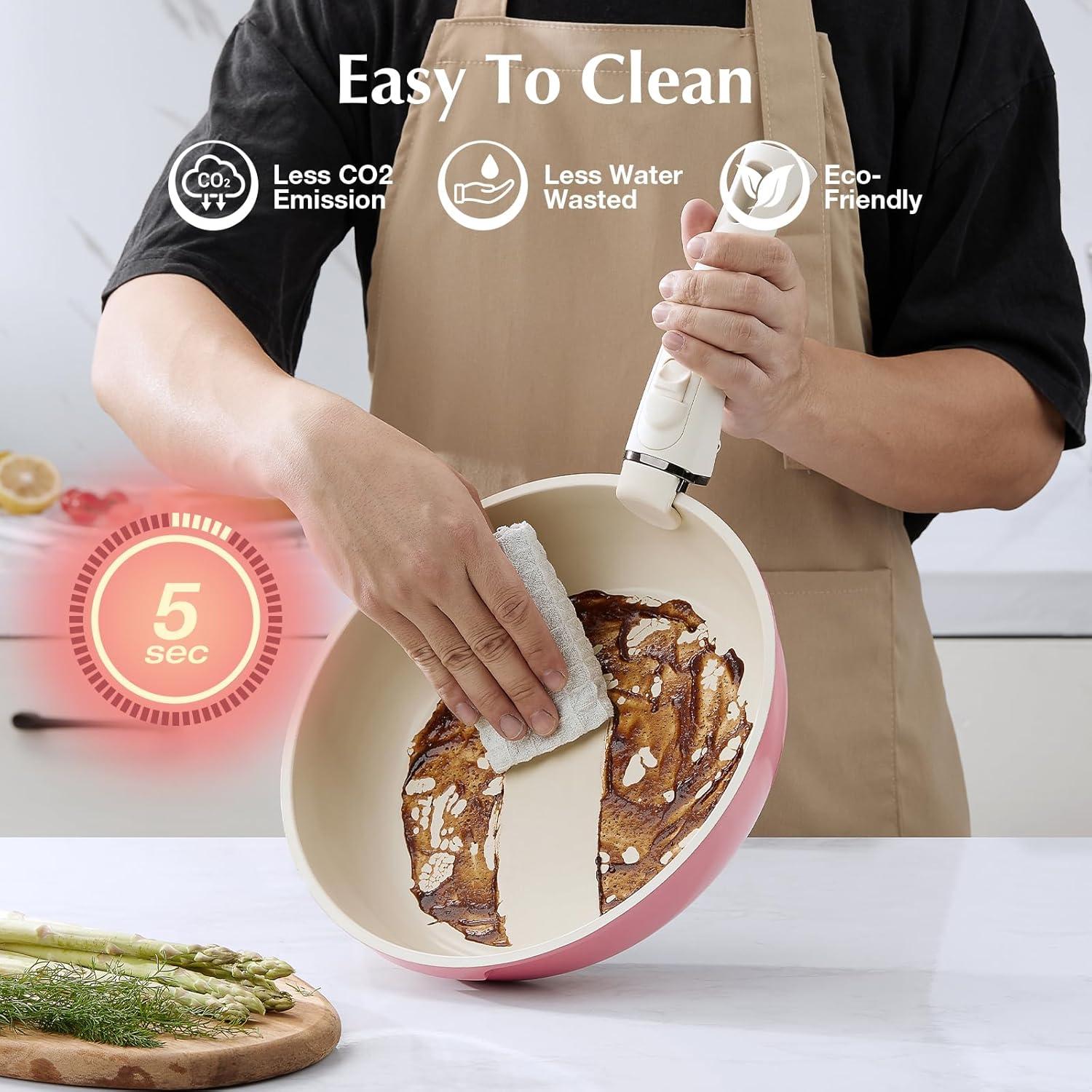 Juego de Ollas IKTU Cerámica Antiadherente 5 Piezas Rosa