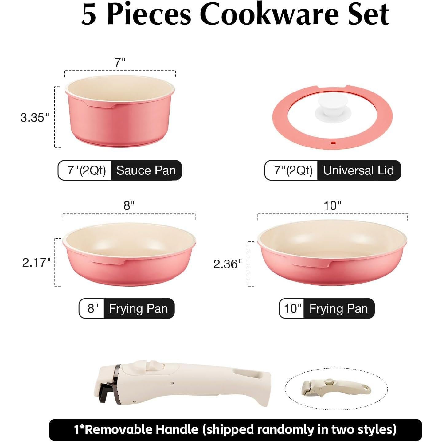 Juego de Ollas IKTU Cerámica Antiadherente 5 Piezas Rosa